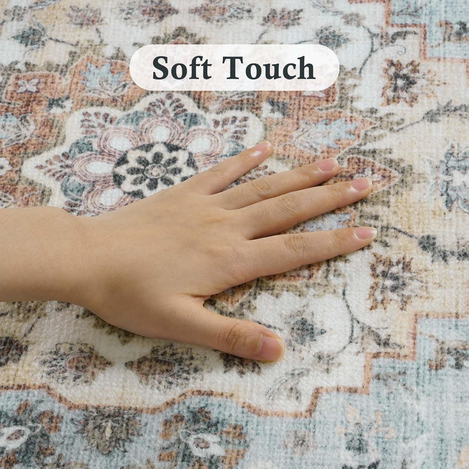 Green Floral 2' x 6' Washable Non-Slip Runner Rug