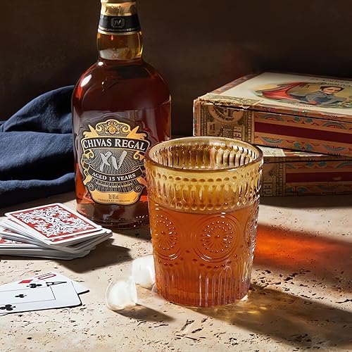 Miniatura 4 de Juego de 12 vasos de bebida vintage, vasos altos de 12 onzas y vasos de cristalería acanalados en relieve de 9 onzas para cóctel de Acción de