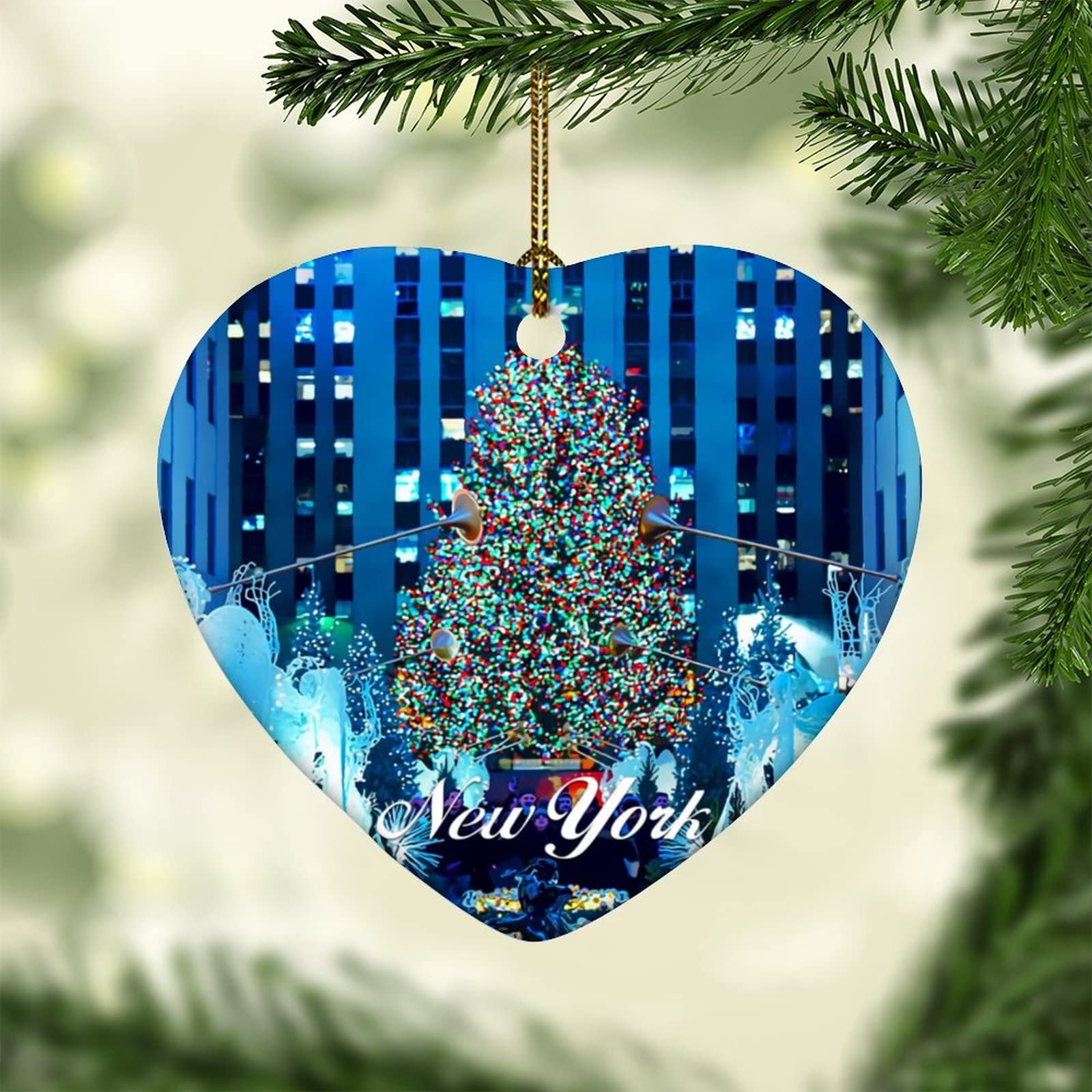 Lixinxianshouyishangmaoyouxiangongsi1 Gold New York City Scene Building Cityscape Natural Landscape Christmas Xmas Tree Decoration Bauble With Holes Tree Decorations Party Keepsake Hanging Ornament