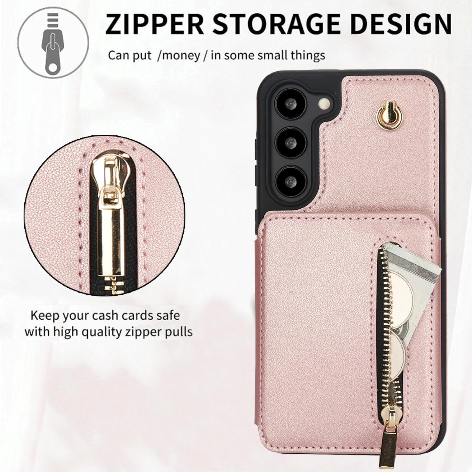 Etui do Samsung S22Ultra smycz crossbody, zamek błyskawiczny, karty, podpórka, kieszeń portmonetka pokrowiec (dla Samsung S22Ultra/ciemnofioletowy)