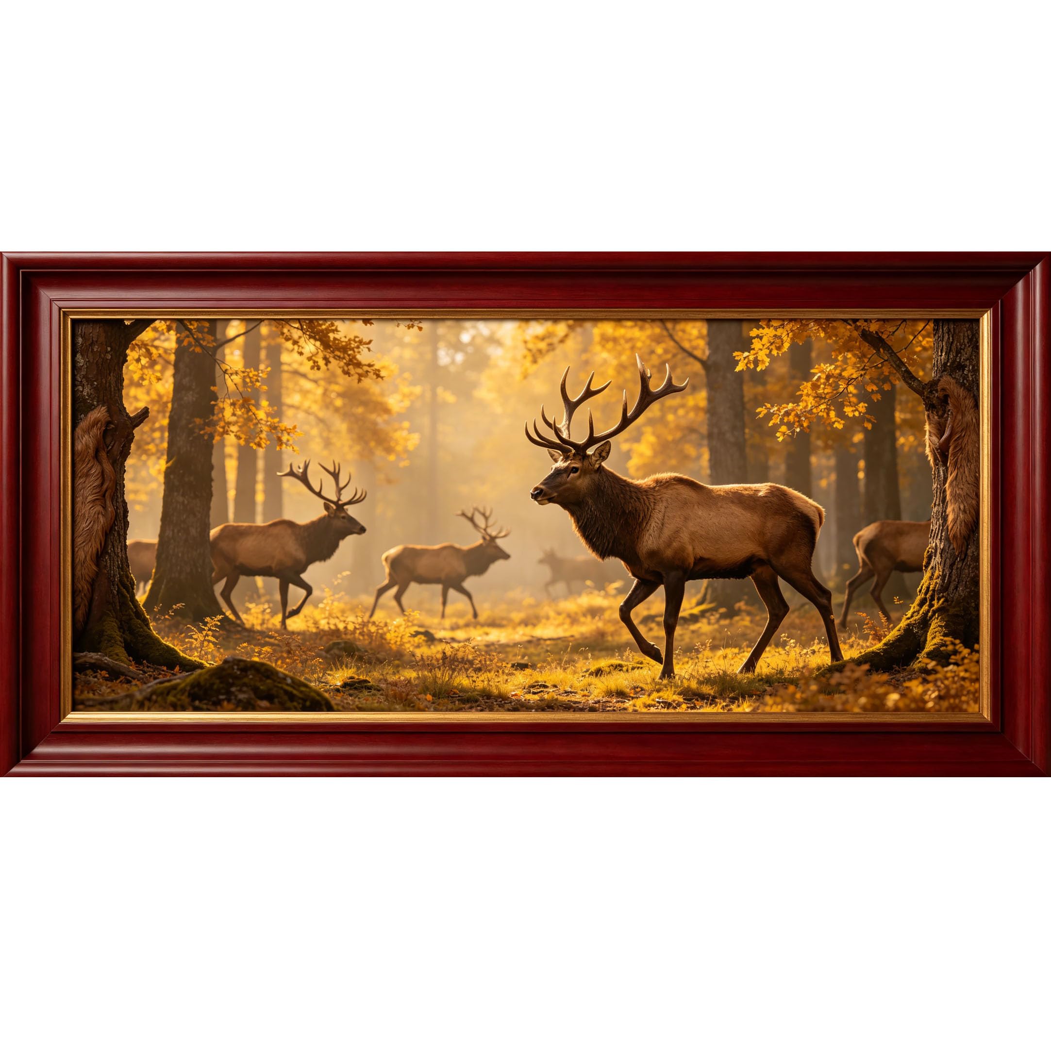 Agglomerix 3D Framed Wall Art Deer Elk Wildlife Autumn Forest Landscape Large Size SelfAdhesive Removable Wall Decor Prints Artwork for Living Room Bedroom Office