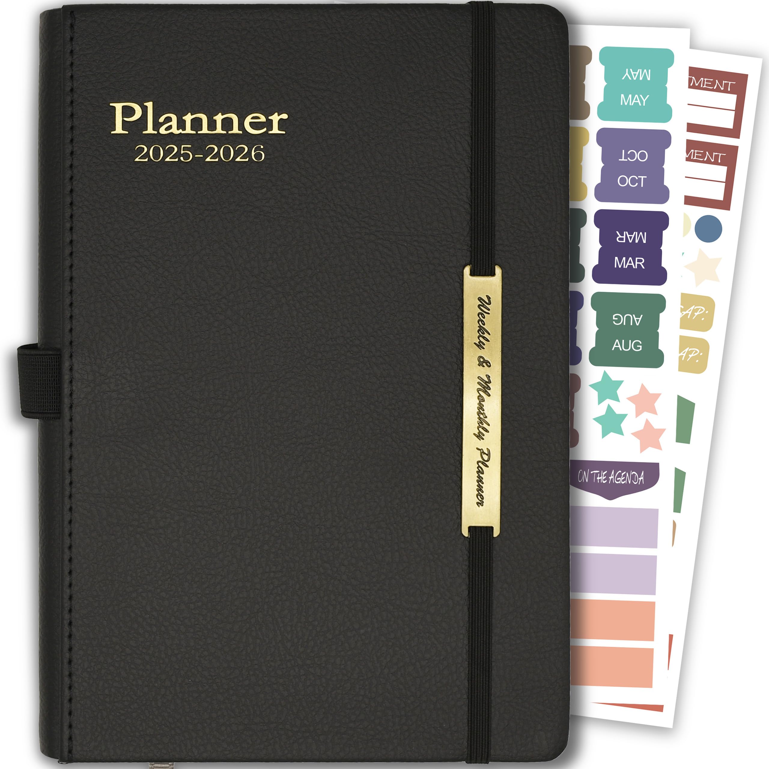Day Planner 2025-2026, Hardcover Weekly & Monthly Planner from Jul 2025-Dec 2026, 18 Month Calendar 2025 with Tabs & Pocket, A5 Size, Black