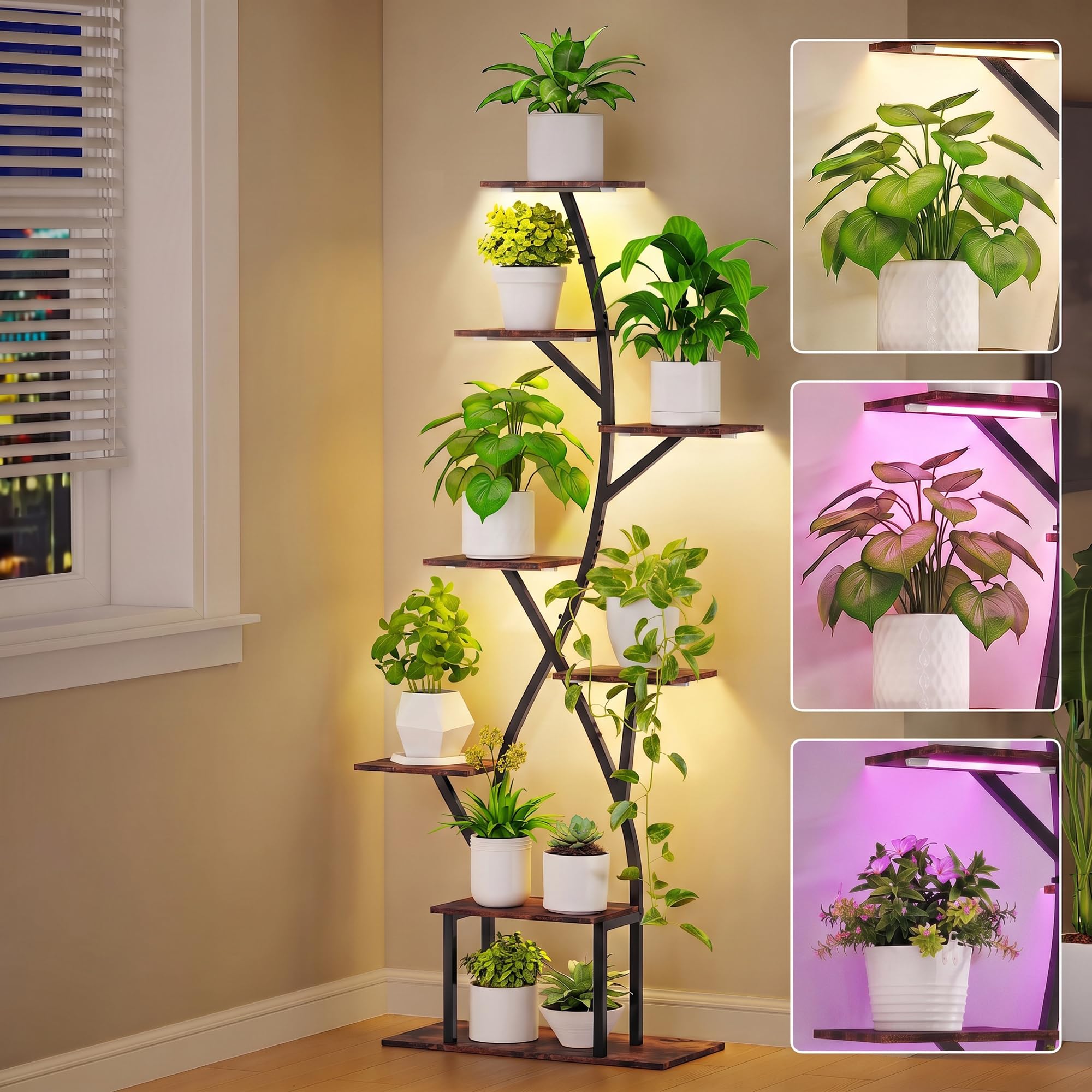 Suuiwau 8-Tier Plant Stand with Grow Lights and Memory Timing