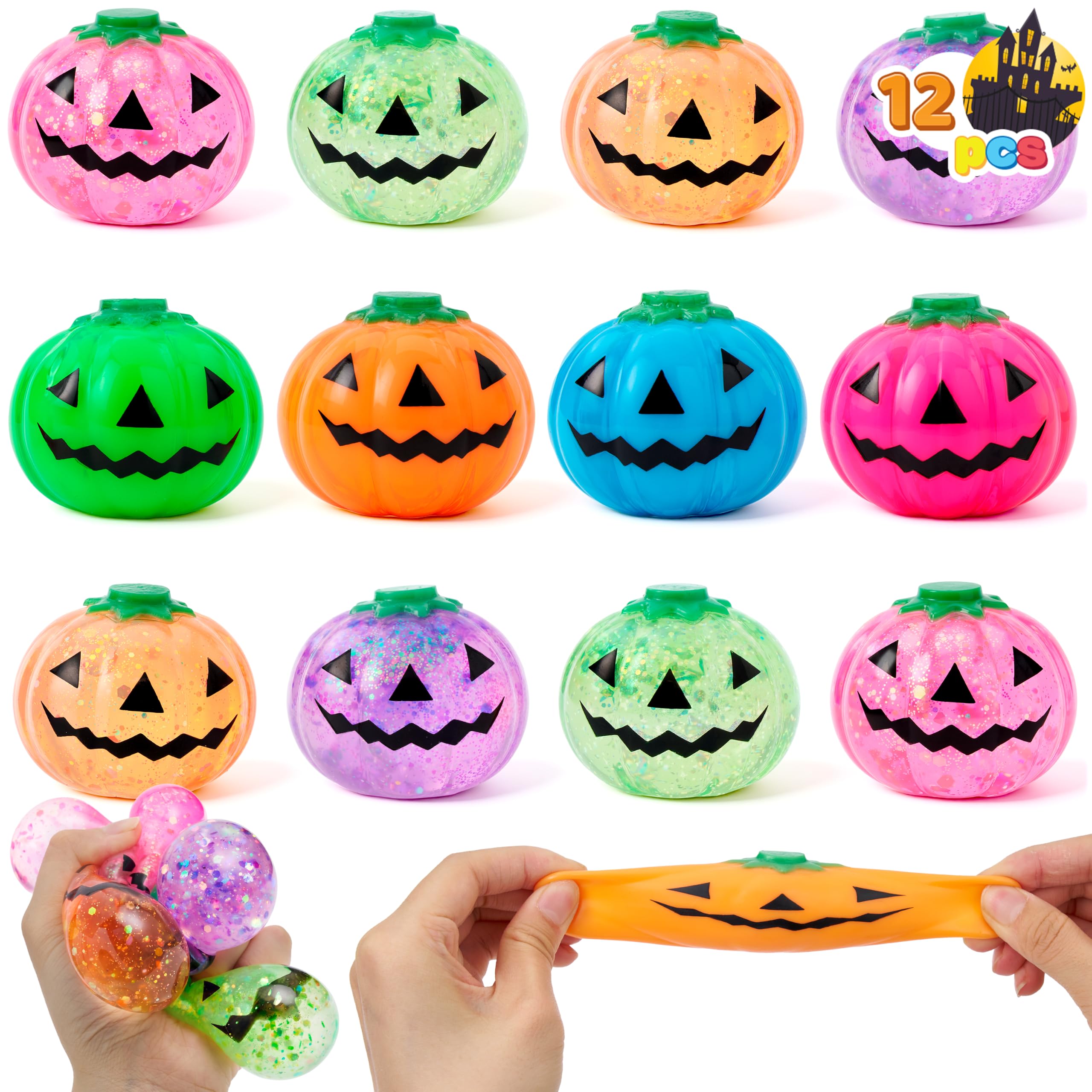 JOYIN 12 PCS Halloween Pumpkin Toys, Slow Rising Squishy Toys, Anxiety Relief Squeeze Balls, Sensory Toy for Kids Teens, Party Favors, Trick or Treating, Classroom Prize, Birthday Gifts