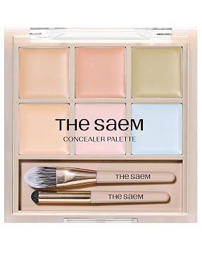 THESAEM Cover Perfection Concealer Palette - 02 Cover and Light for Light Skin Tones 13-19 - 6-Color Multi Concealer Palette with Dual Brush - Korean Makeup for Blemishes, Dark Circles & Redness