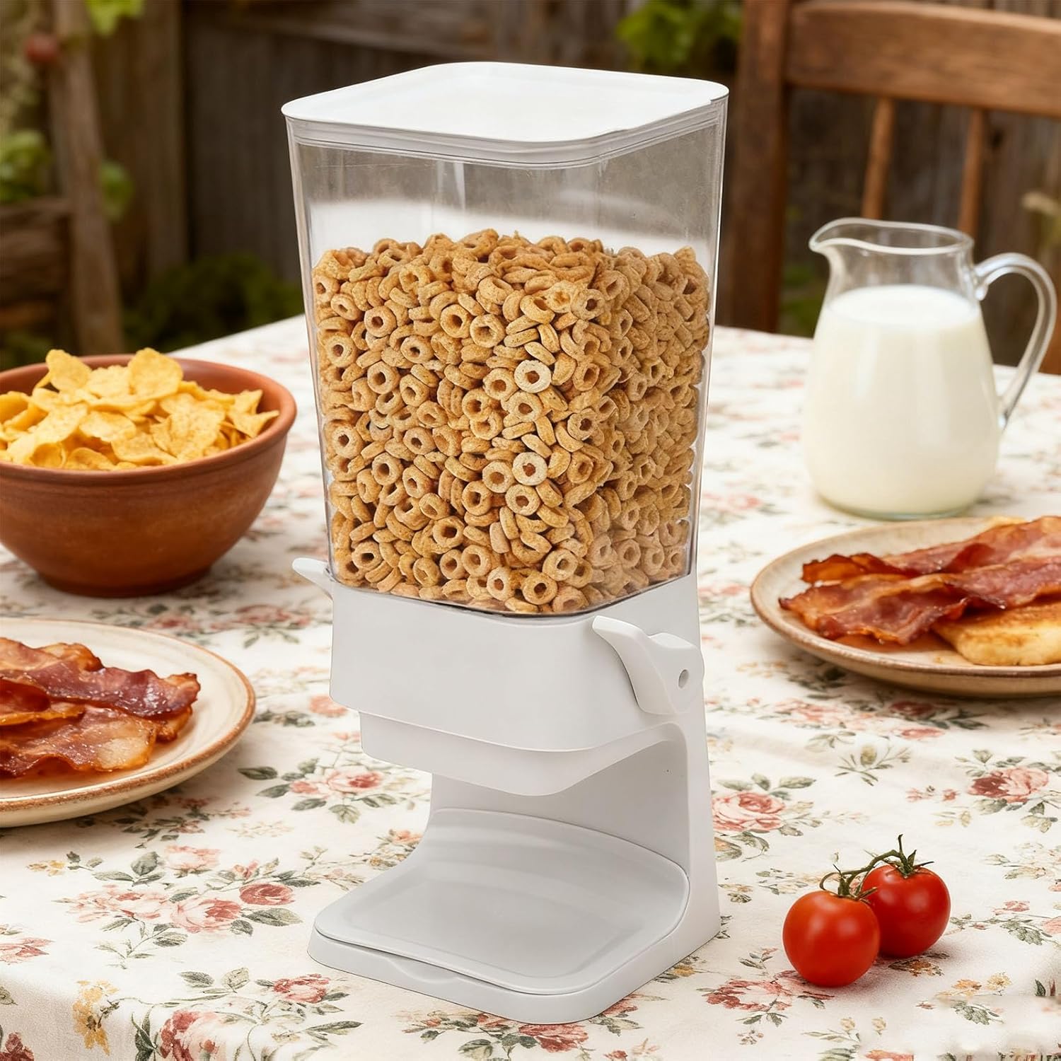 Cereal Dispenser, 5.5L Large Capacity Adjustable Snack Dispenser Food with MultiFunctional Storage for Pantry Kitchen Desktop (White)
