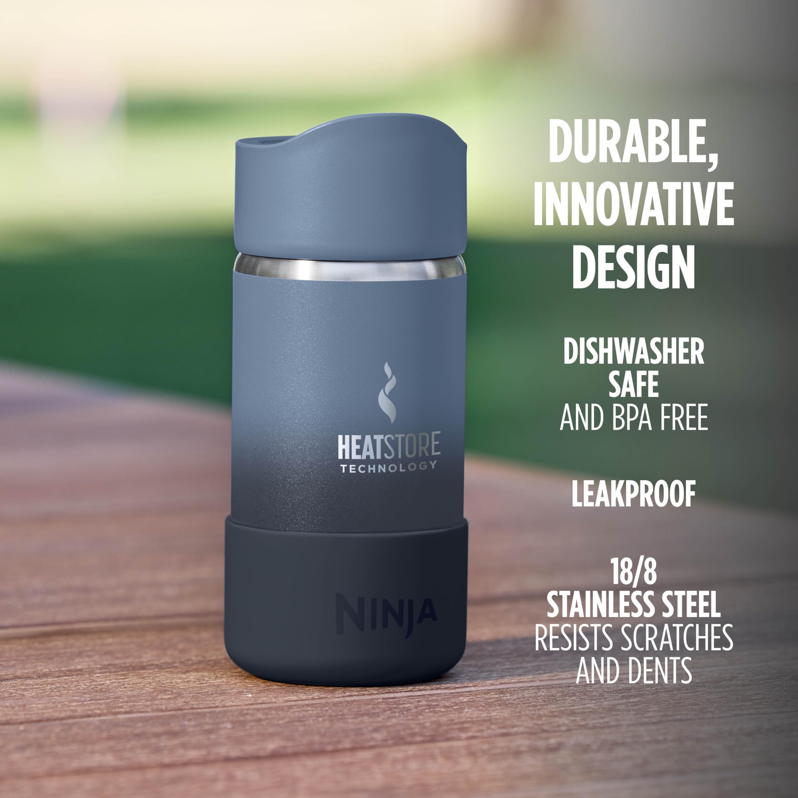Ninja, Tasse de voyage DW1203NV - 355 ml - Apporte les boissons chaudes à la température en quelques minutes - En acier inoxydable - Anti-fuite - Passe au lave-vaisselle - Bleu marine