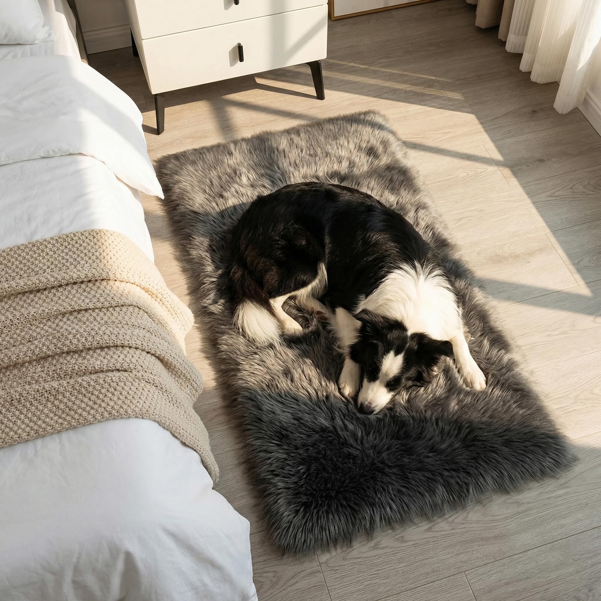 Mishukaze Plush Faux Sheepskin Rug-Ultra Soft Fluffy Bedside Carpet,Machine Washable Anti Slip Floor Mat,Silky Shag Area Rug for Bedroom,Living Room & Kids Room Decor,Dark Gray 60x110 — image 1