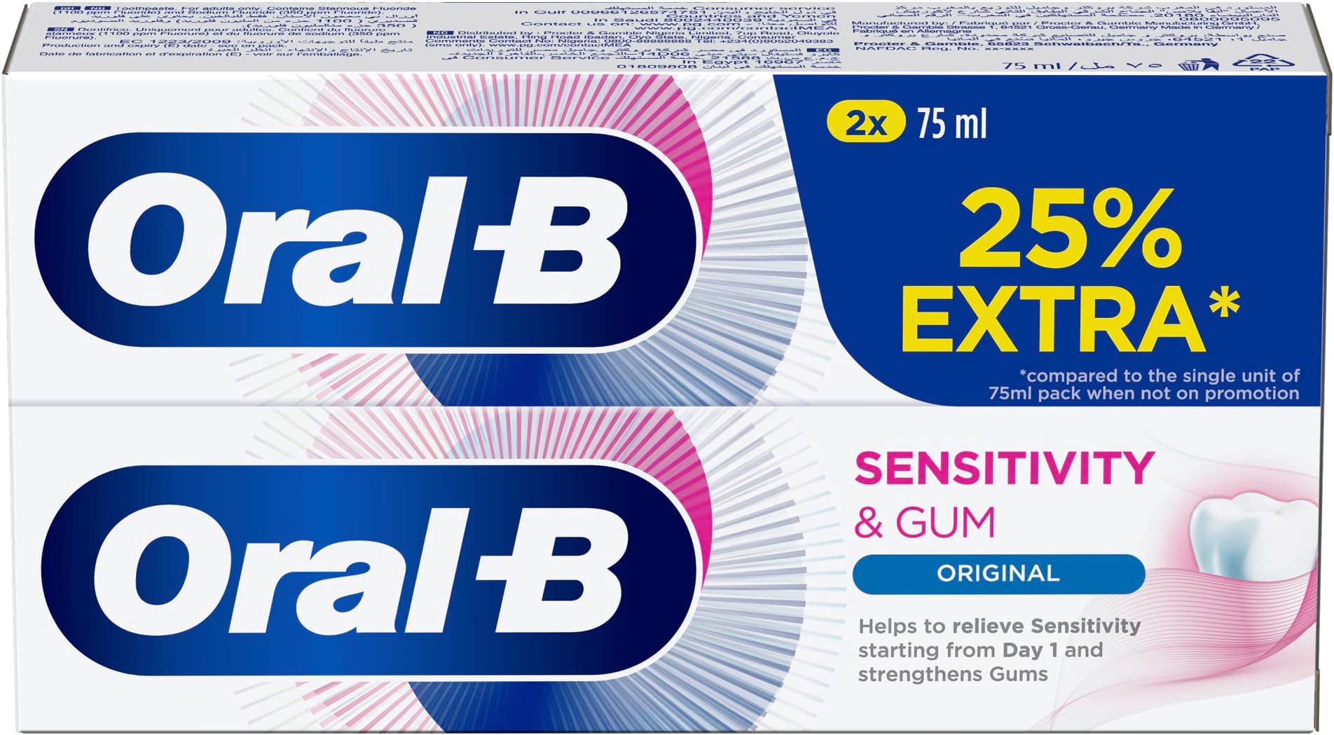 Oral-BSensitivity & Gum Original Toothpaste, ACTIVCALM Technology,2 X 75 ml