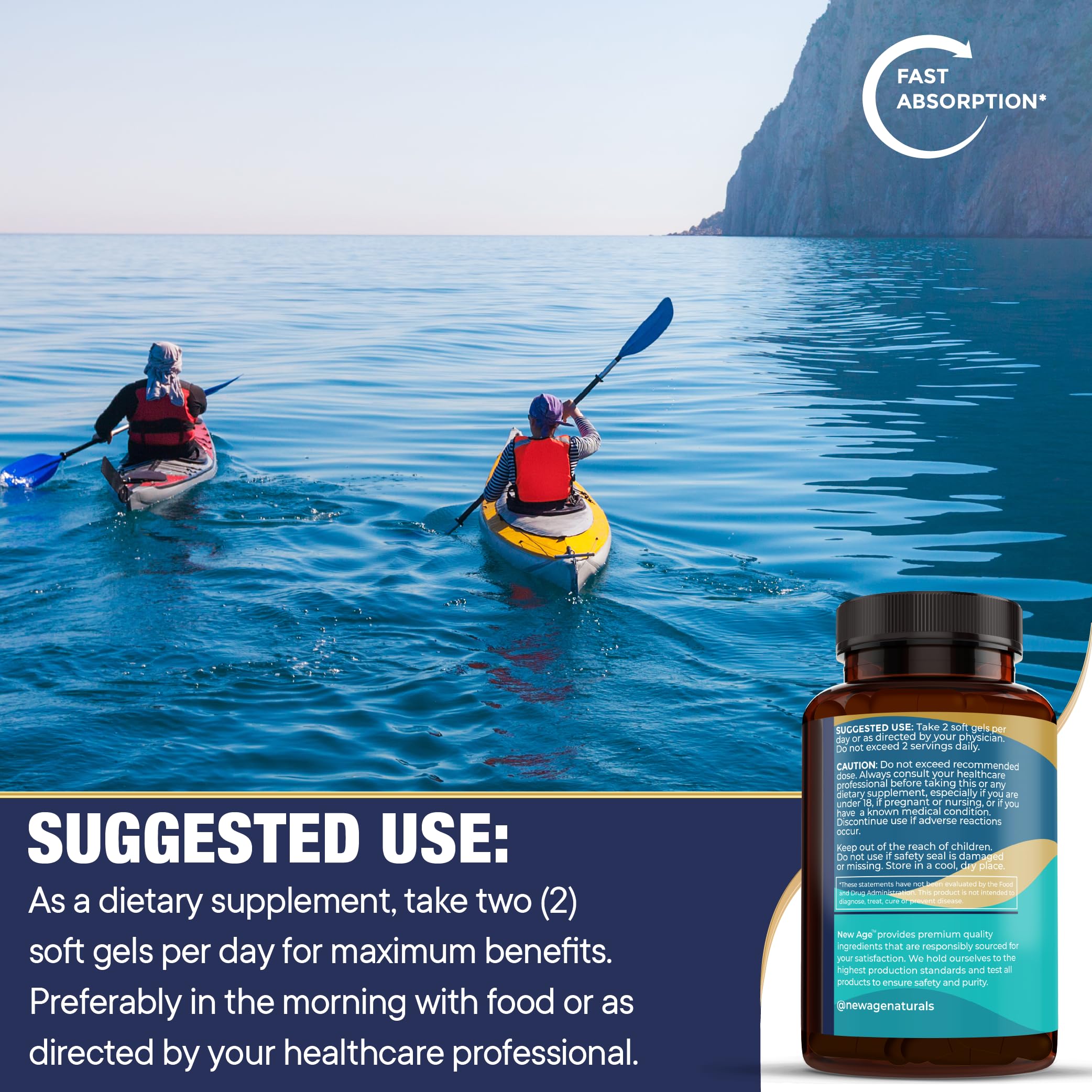 NEW AGE Omega 3 Fish Oil 2500mg Supplement Non GMO - EPA, DHA Fatty Acids Gluten Free (180 Softgels (Pack of 2)) — Amazon image 6
