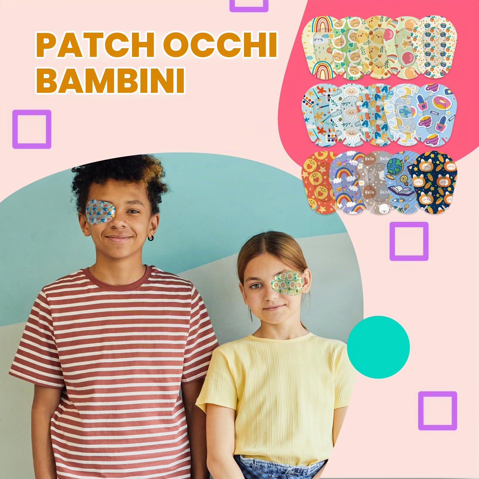 sdroceRyaM 90 pezzi, 15 modelli di cerotti adesivi per bambini, oscuranti e traspiranti, con motivi cartoon Cerotti per gli occhi Benda non tessuta per bambini con occhio pigro