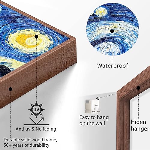 Miniatura 3 de GENTLE DEER Lienzo enmarcado para pared, impresiones de la noche estrellada por Vincent Van Gogh, estilo clásico de pintura al óleo, reproducción de