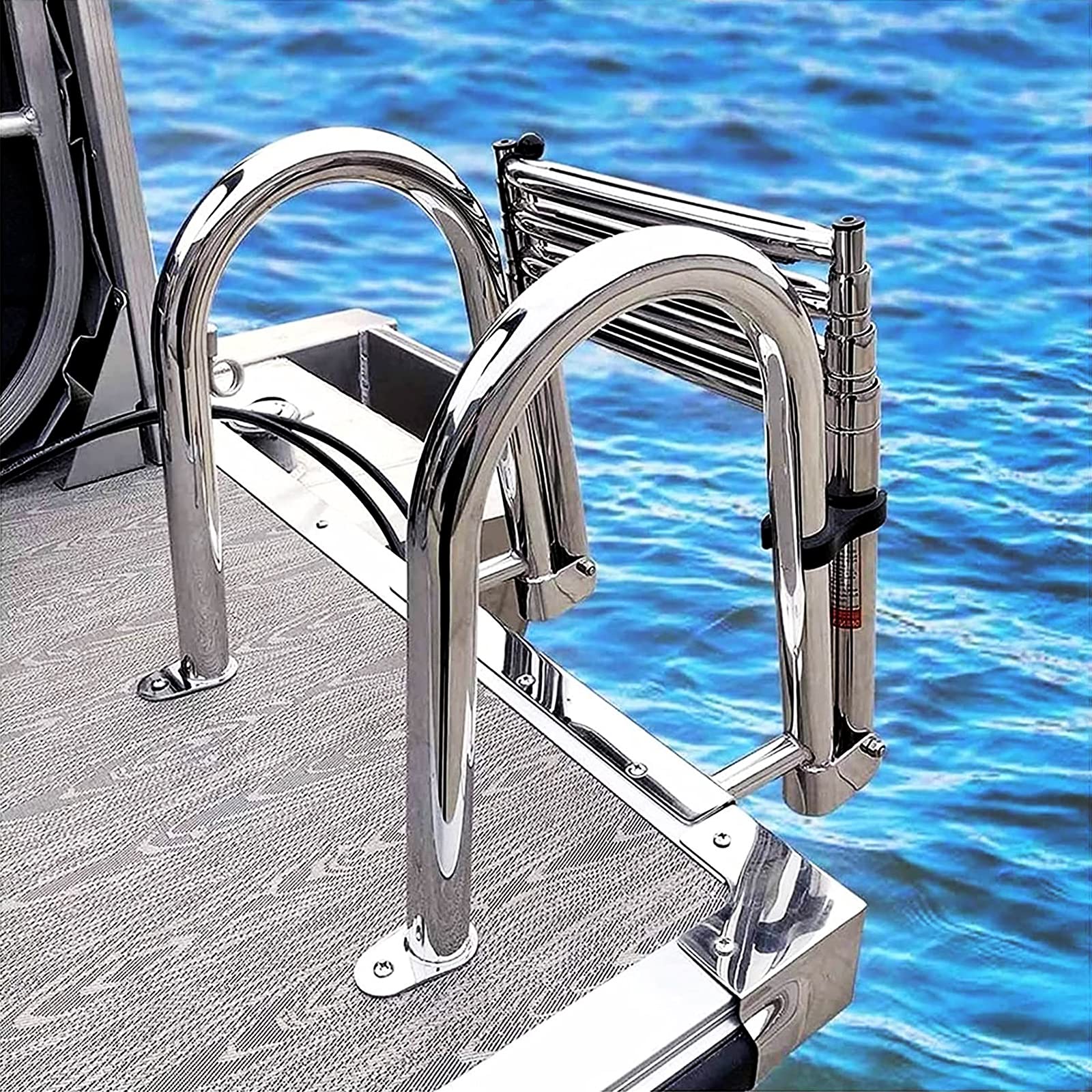Scaletta per barche in acciaio inox, pieghevole a 4 gradini, per banchina, design telescopico resistente, ideale per yacht e pontoni
