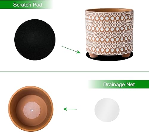 Miniatura 5 de Maceta de terracota de 8 pulgadas, maceta de cerámica de diseño moderno con agujero de drenaje, terracotablanco, 33-953-B-1