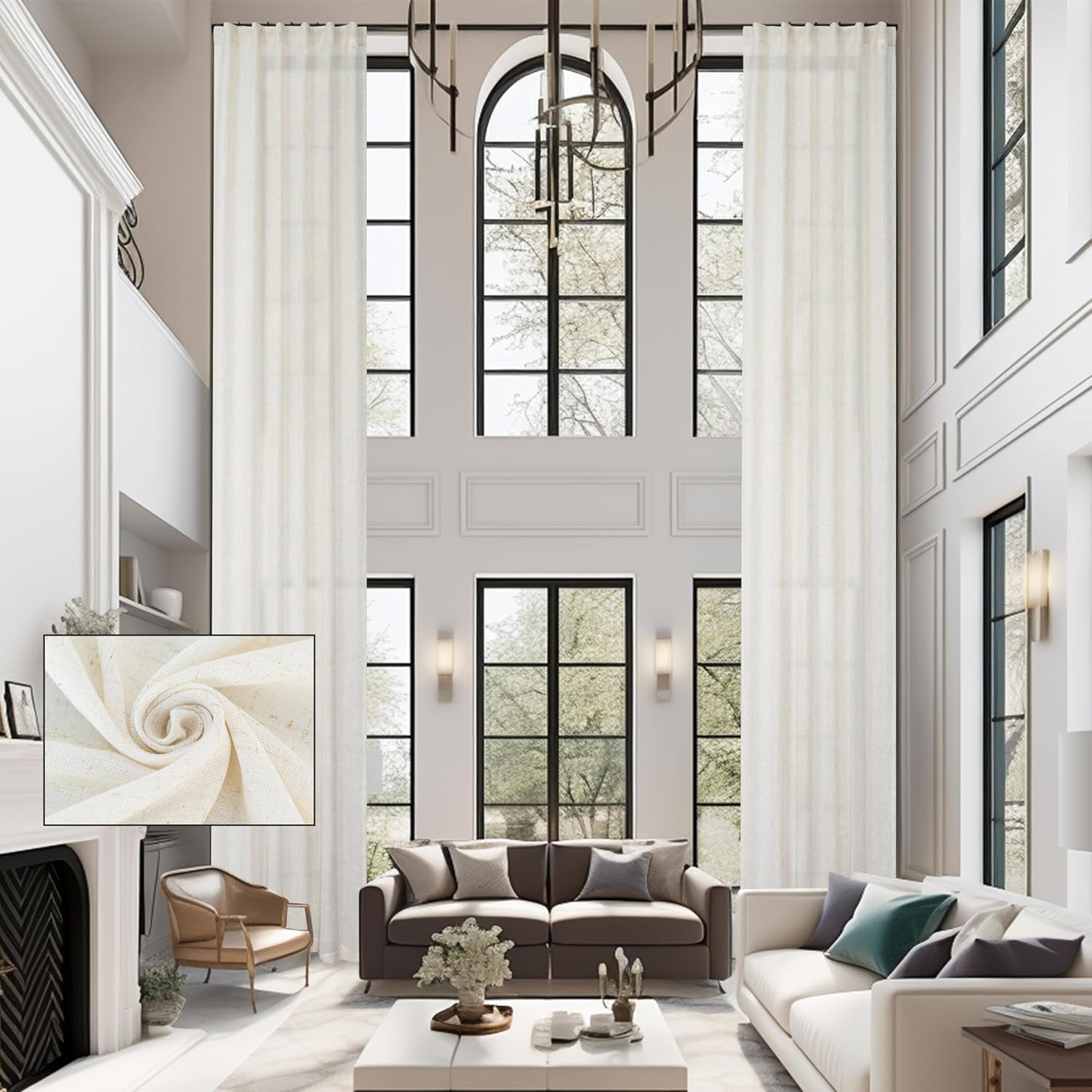 DriftAway Extra Long Linen Sheer Curtains 2 Panels 2 Story House Tall Curtains for High Ceiling Long Window High Living Room Light Filtering Window Coverings Back Tab 52 Inch by 180 Inch Light Linen