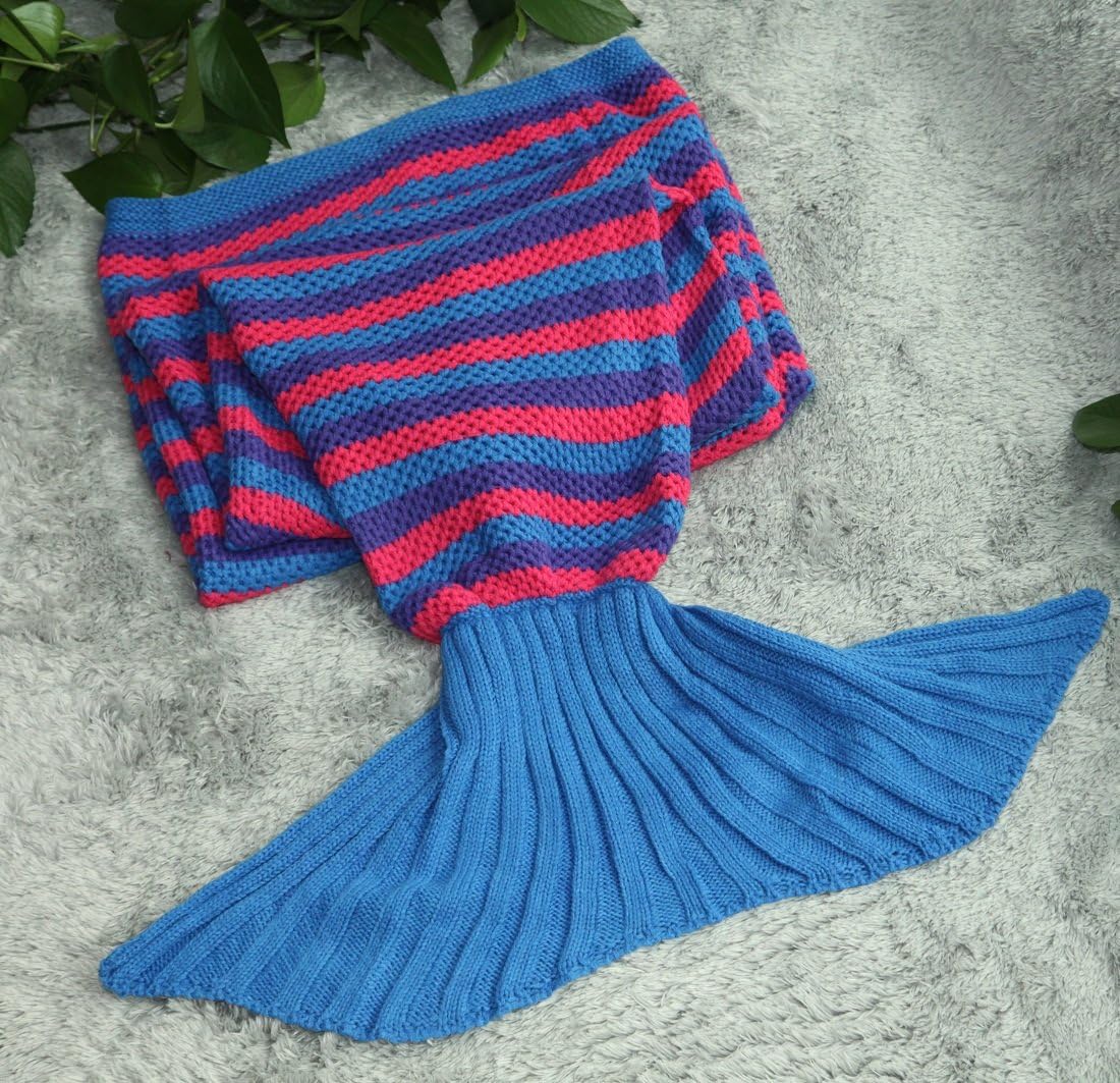 FADFAY Knitted Mermaid Tail Blanket (35''*75'',Striped)