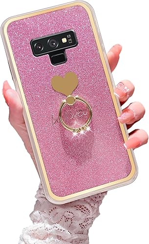 Easyscen Funda para Galaxy Note 9 para niñas y mujeres, bonita carcasa de lujo brillante con purpurina brillante con soporte de anillo, UPC, suave y Easyscen Funda para Galaxy Note 9 para niñas y mujeres, bonita carcasa de lujo brillante con purpurina brillante con soporte de anillo, UPC, suave y