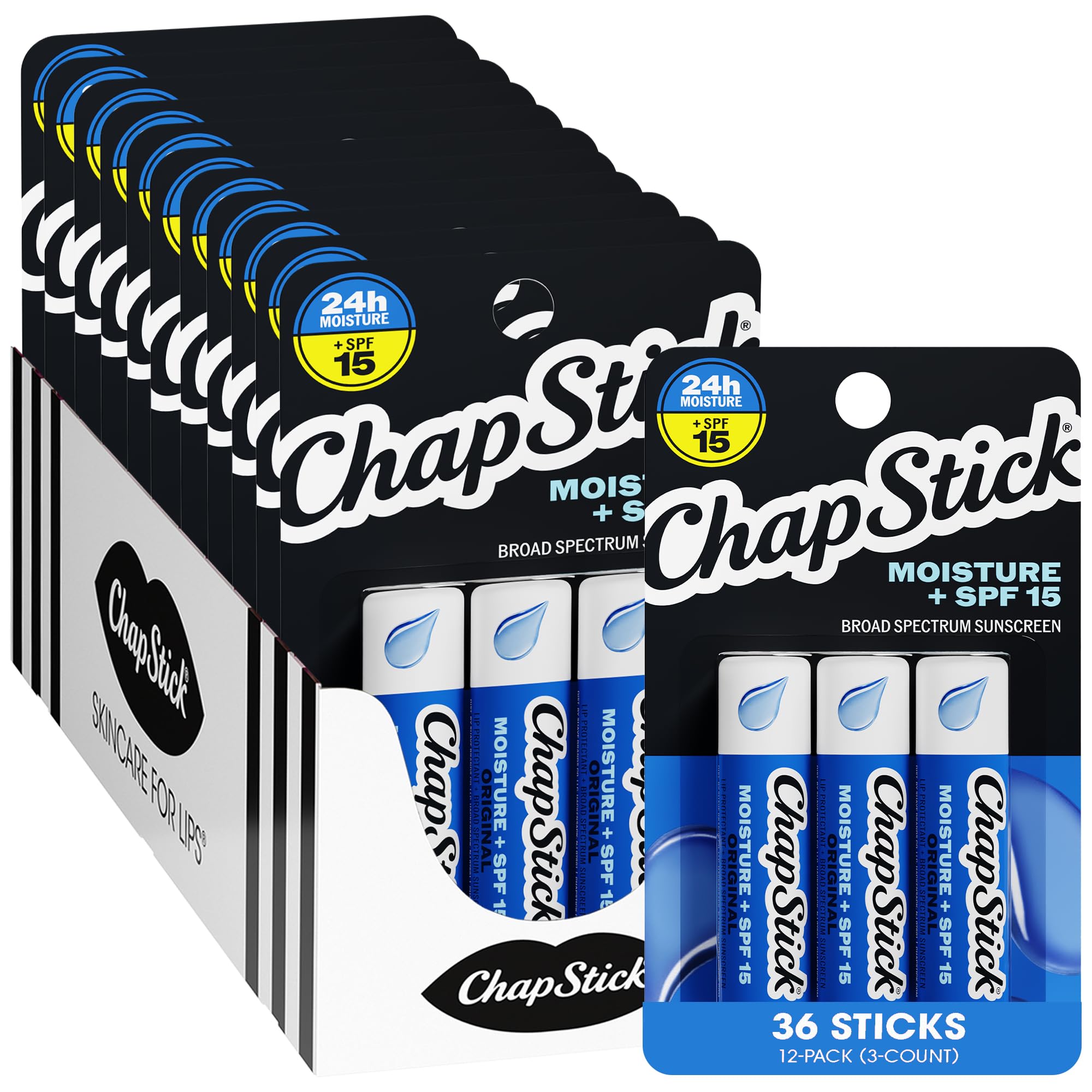 Amazon.com : ChapStick Moisture + SPF 15, 12 Original 3-Packs (36