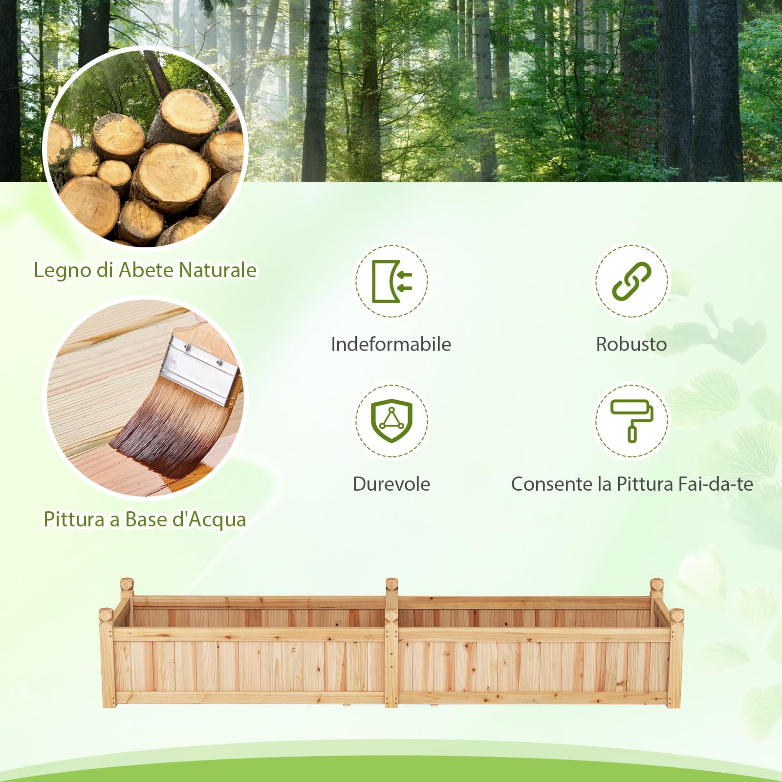 RELAX4LIFE Fioriera da Esterno, Orto Rialzato da Esterno con Divisore, Sistema di Drenaggio, Fodera in Tessuto Non Tessuto, Fioriera Legno per Verdure, Fiori, per Balcone, 227x59,5x40cm (Naturale)