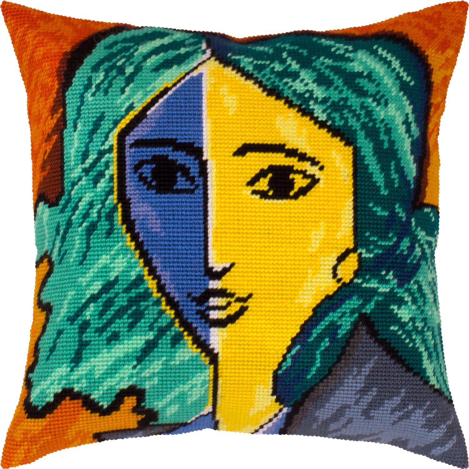 Brvsk Expressionistic Stamped Cross-Stitch Kit for Adults and Beginners — Portrait of Lydia Delectorskaya by Henri Matisse 16″ × 16″ with Clear, Precise Printed Design on Cotton Canvas