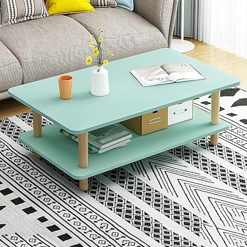 Miniatura 10 de Mesa de Centro Modern MDF Coffee Table Minimalist Double-Layer Tea Table wStorage Shelf Rectangular Center Table for Living Room Apartment Small