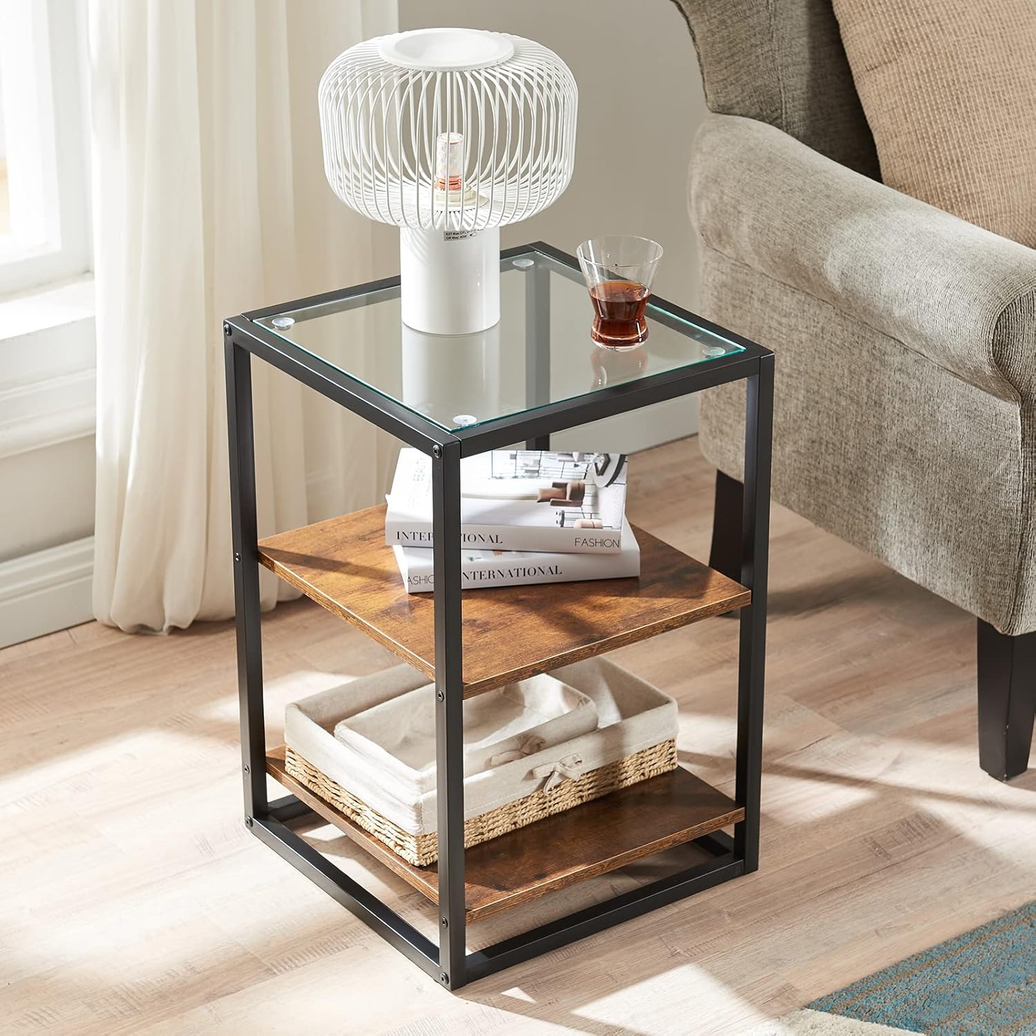 SICOTAS Beistelltisch Nachttisch Sofatisch mit 3 Ablagen kleine