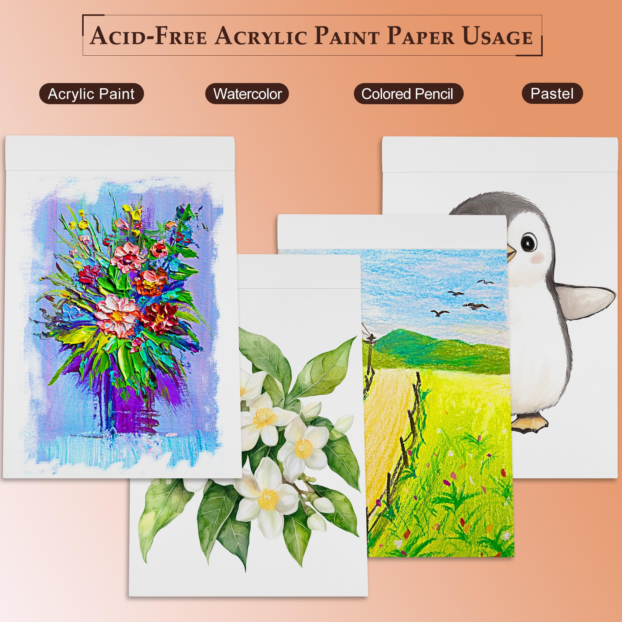 DagouColor Papier Akrylowy Malowania, 2 Pack, A3 Blok do Rysowania do Farby Akrylowej, 360 g/m² i Bez Kwasów, 15 Arkuszy Białego Papieru, Książka do Pracy Artystycznej Dla Artystów, Dorosłych