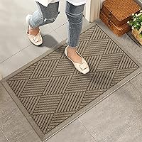HIYARD Sturdy Absorbent Front Door Mat 30x17 Beige - Non-Slip Rubber Backing, Stain Fade Resistant Low Profile Indoor Outdoor Doormat