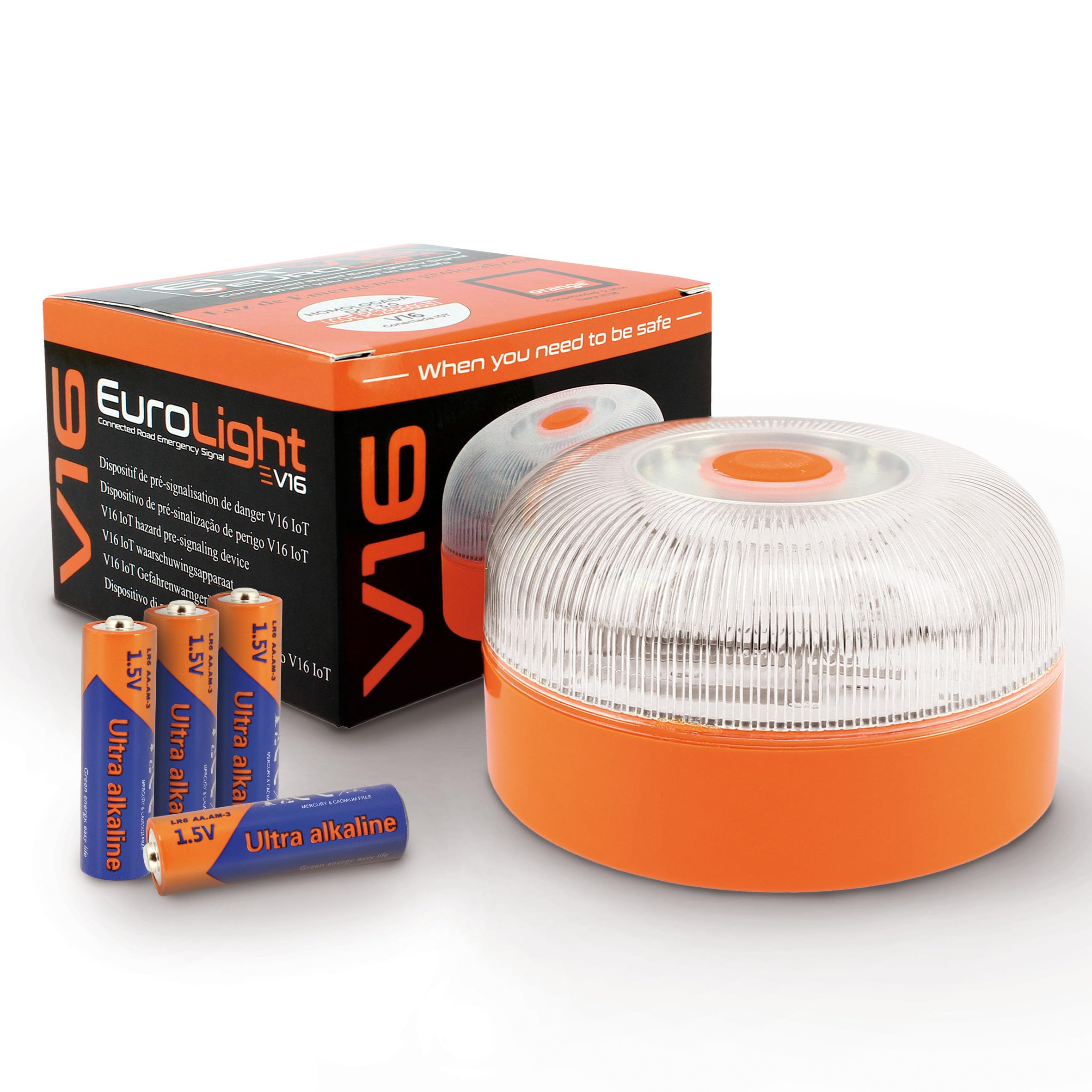 Emergency Light V16 with Certified Geolocation and Connected with the DGT 3.0 SIM Built-in Data Plan Included IP-54 Rated Magnetic Base with Storage Bag Included