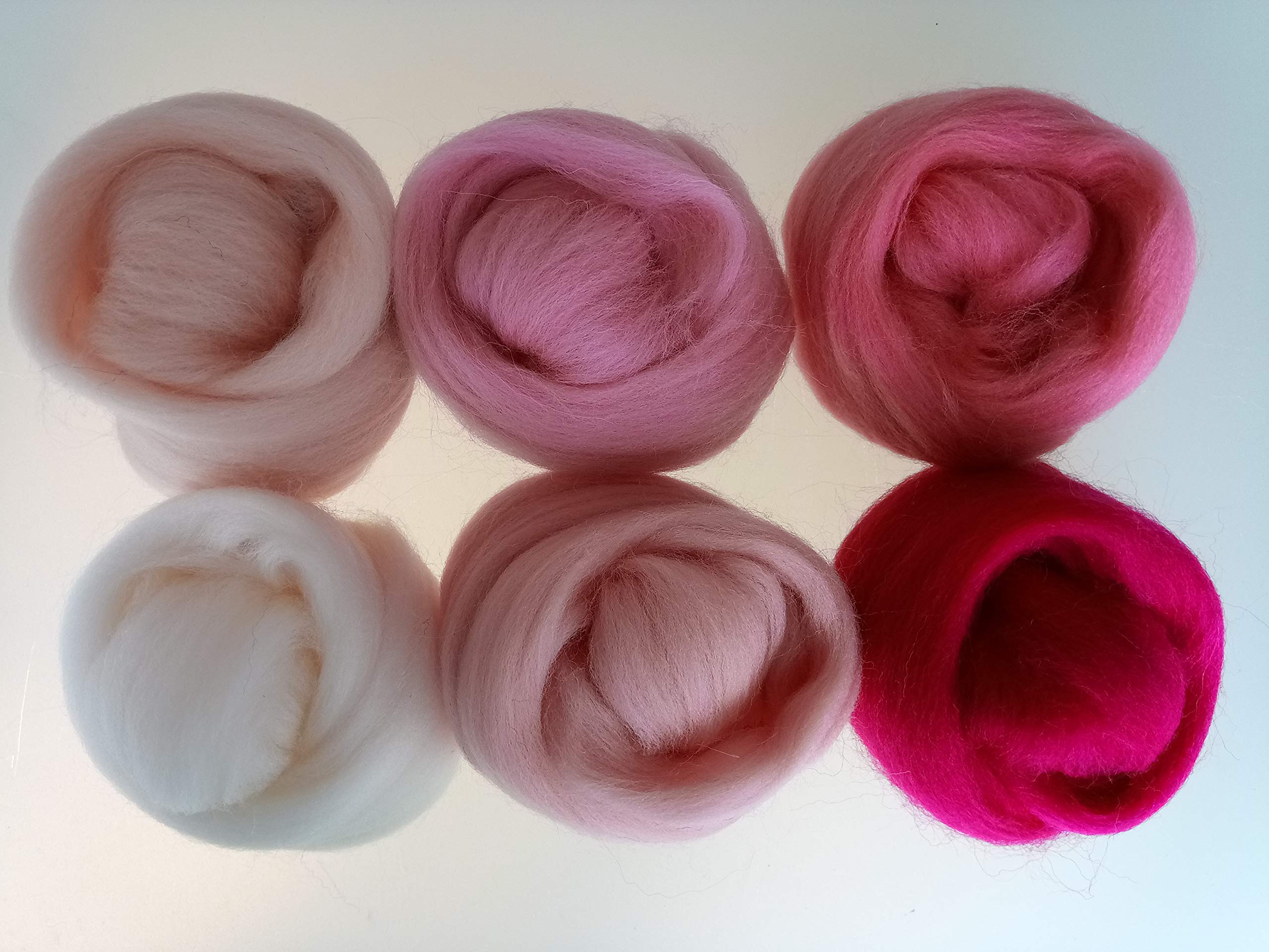 Pure Merino Wool Roving - Assorted Colours for Needle & Wet Felting, Spinning & Weaving, DIY Craft - 60 g Packs (Pink) - Image 2
