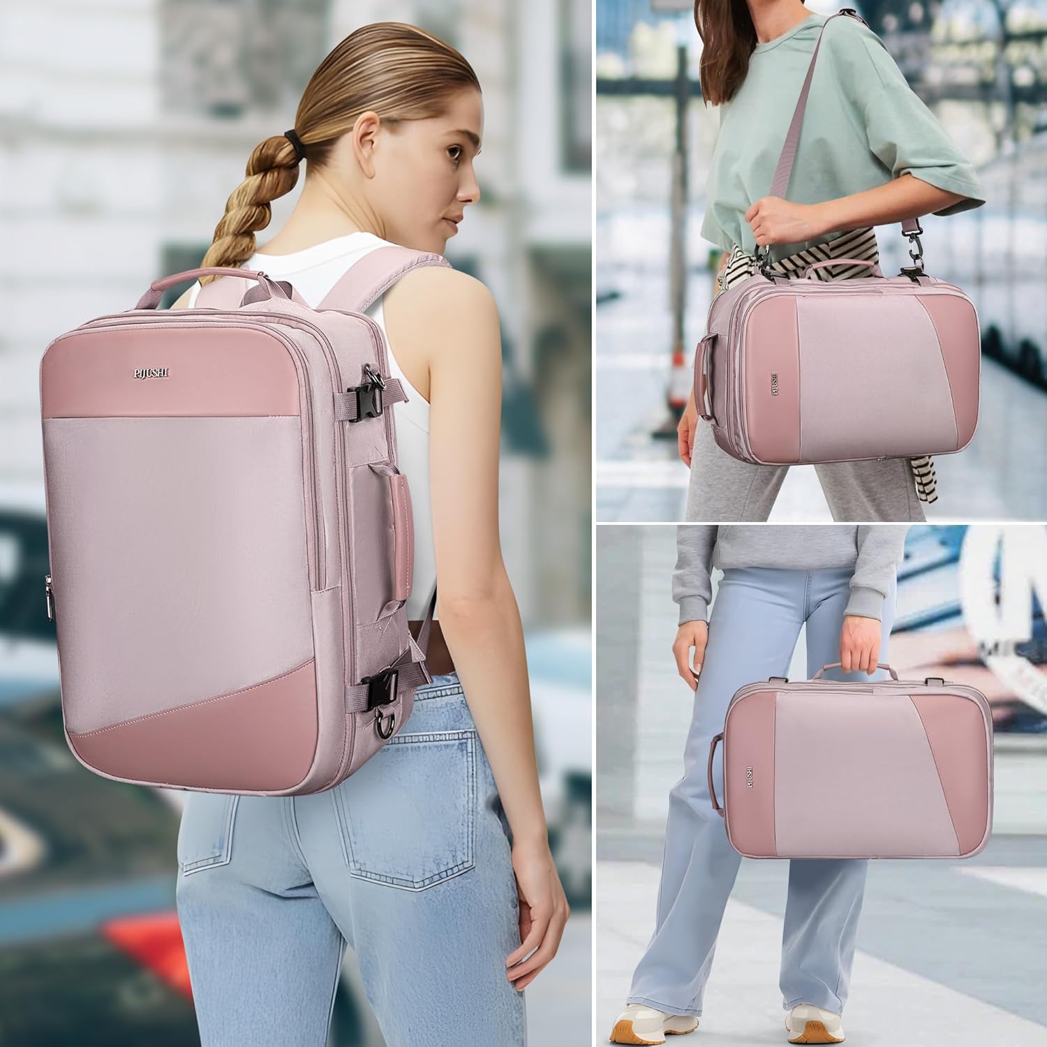 PIJUSHI Travel Backpack for Women Carry on Suitcase Backpack Flight Approved Personal Item Bag Fits 16 Inch Laptop(PE035 Light Purple) - Image 7