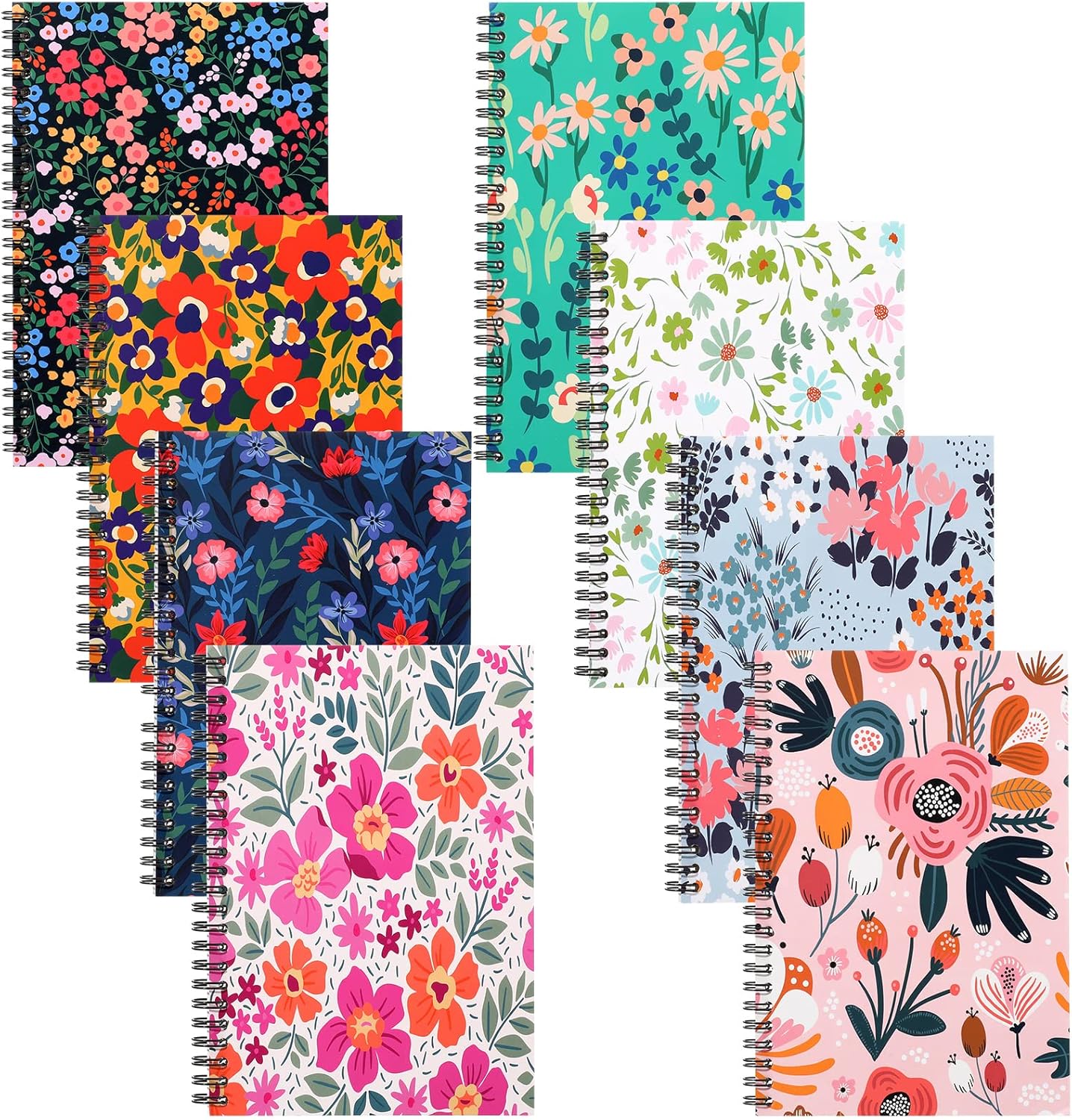 Faccito 8 Pack A5 Spiral Journal Notebook for Women College Ruled Notebook Hardcover Notepad with 60 Sheets/120 Pages for Gift, Daily School, Office Supplies (Floral Style)