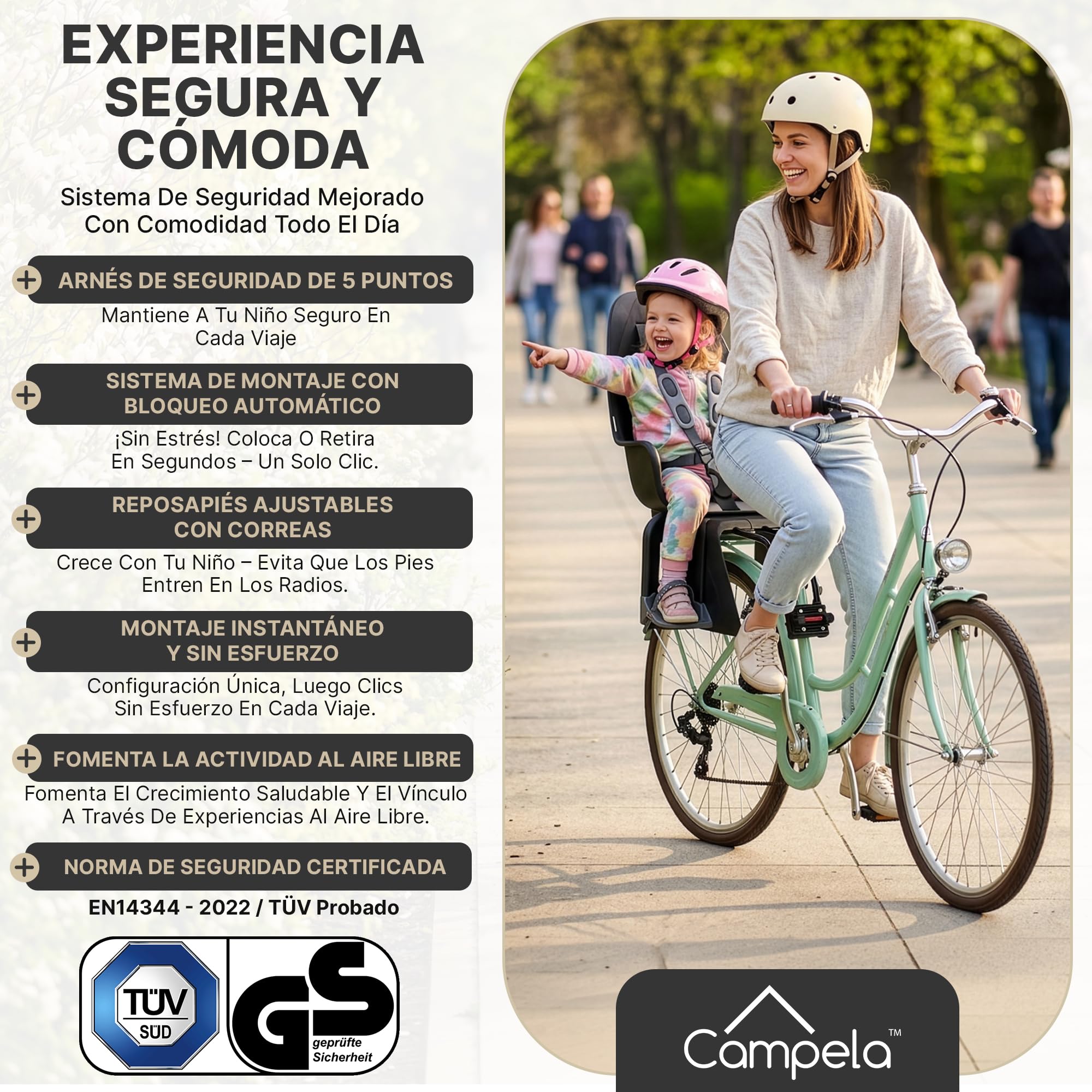 Silla Bebe Bicicleta, Asiento Trasero Bicicleta - Infantil 2 en 1 para Bastidor Trasero o Cuadro, Silla portabebe Bicicleta