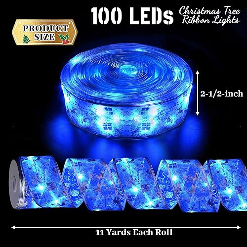 Miniatura 2 de Decoraciones de Navidad, 2.5 pulgadas x 33 pies, 100 luces LED para árbol de Navidad con control remoto, funciona con pilas y alimentado por USB, 8