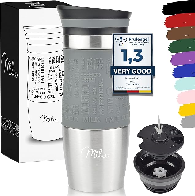 Milu termo kubek 370ml 450ml izolowany kubek termiczny kubek do kawy kubek do podróży - 100% szczelności - kubek do picia ze stali nierdzewnej - kubek samochodowy z podwójną izolacją ścianek - kubek termiczny - kubek -