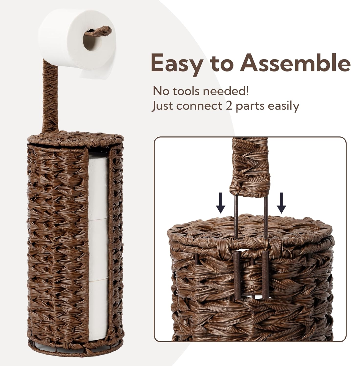 GRANNY SAYS Wicker Freestanding Toilet Paper Holder Stand with Storage, Modern Covered Toilet Paper Stand for 4 Rolls with Shelf for Wet Wipes, Tissue Holder for Bathroom Decor and RV, Brown