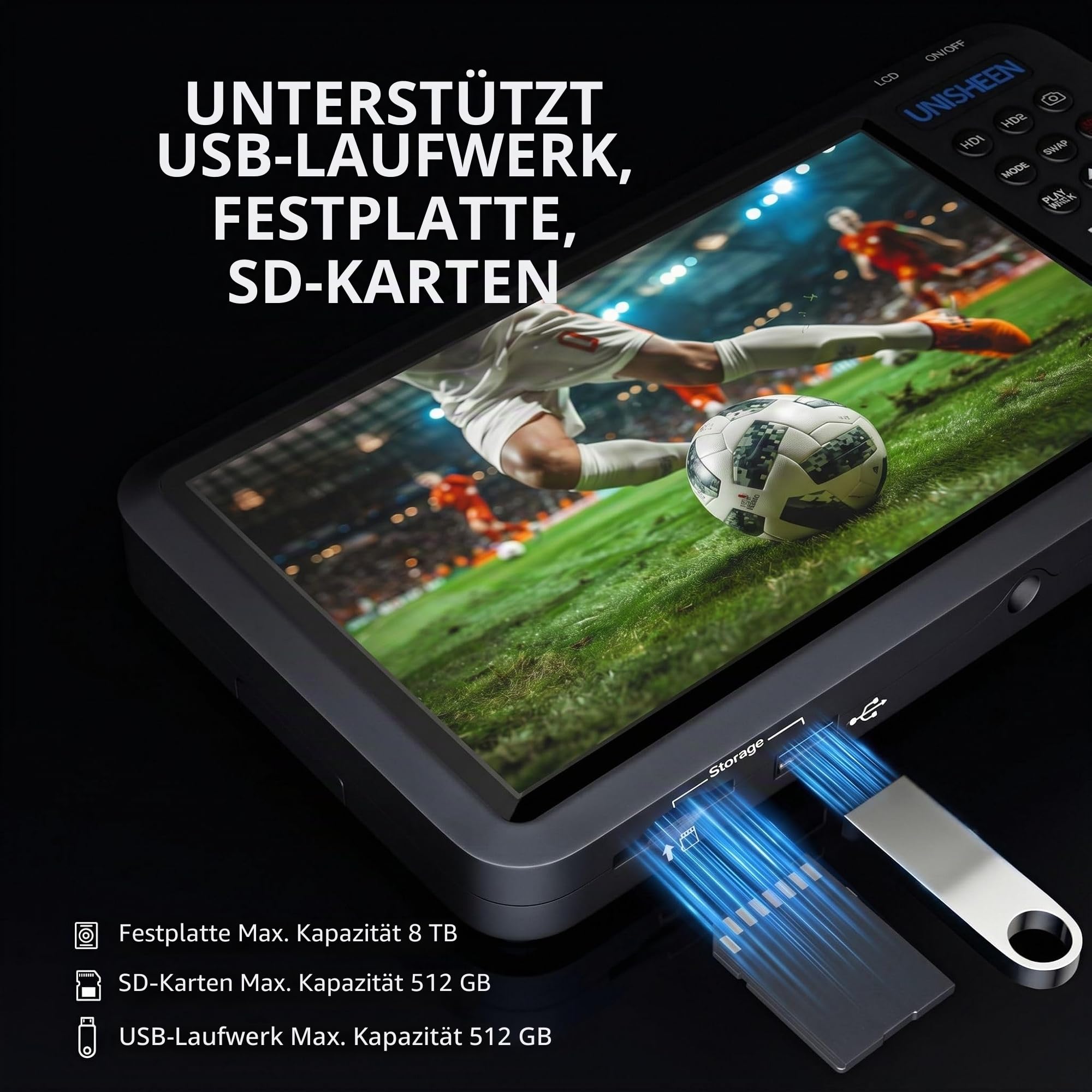 HD Video Capture Box 2 Channel 1080p 60 FPS HDMI Picture-in-Picture Video Recorder with Screen 7 inches MP4 Support SD Card U Disk Storage Have USB2.0 Cable Remote Control