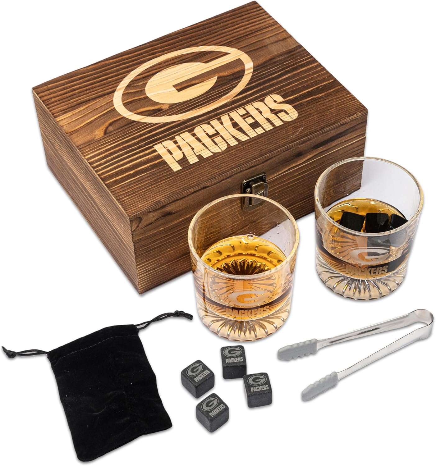 NFL Wood Boxed Drinkware Set with 2 Rocks Glasses