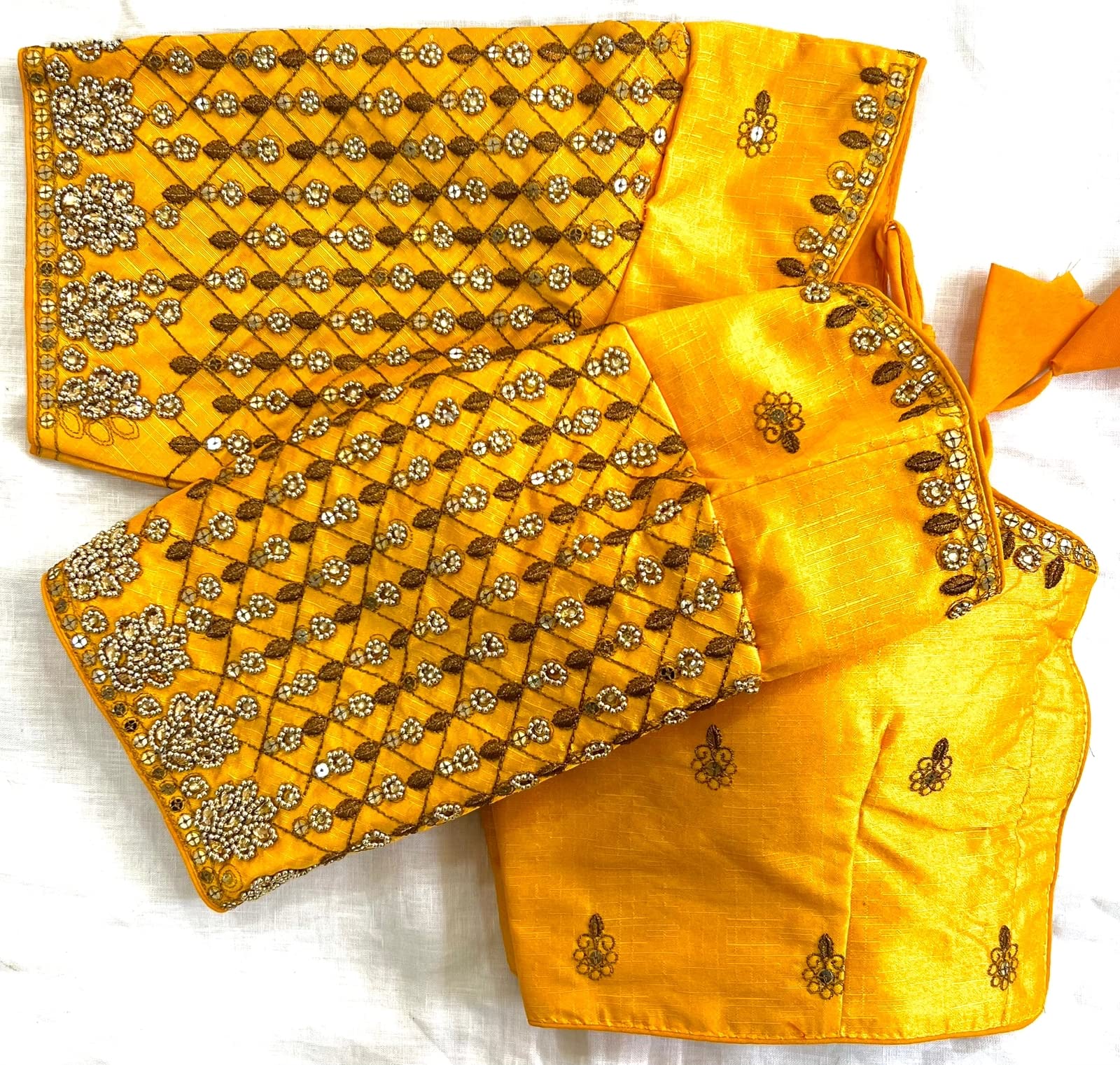 Pujia Mills Women's Trendy Embroidery Maggam Work Half Sleeve Yellow Saree Blouse(Maggam 2 Yellow_38)