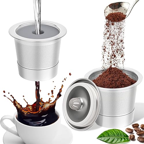 Paquete de 2 cápsulas de café reutilizables de acero inoxidable para Keurig 1.0, cápsulas de café reutilizables K Cup y tazas K de metal para keurig