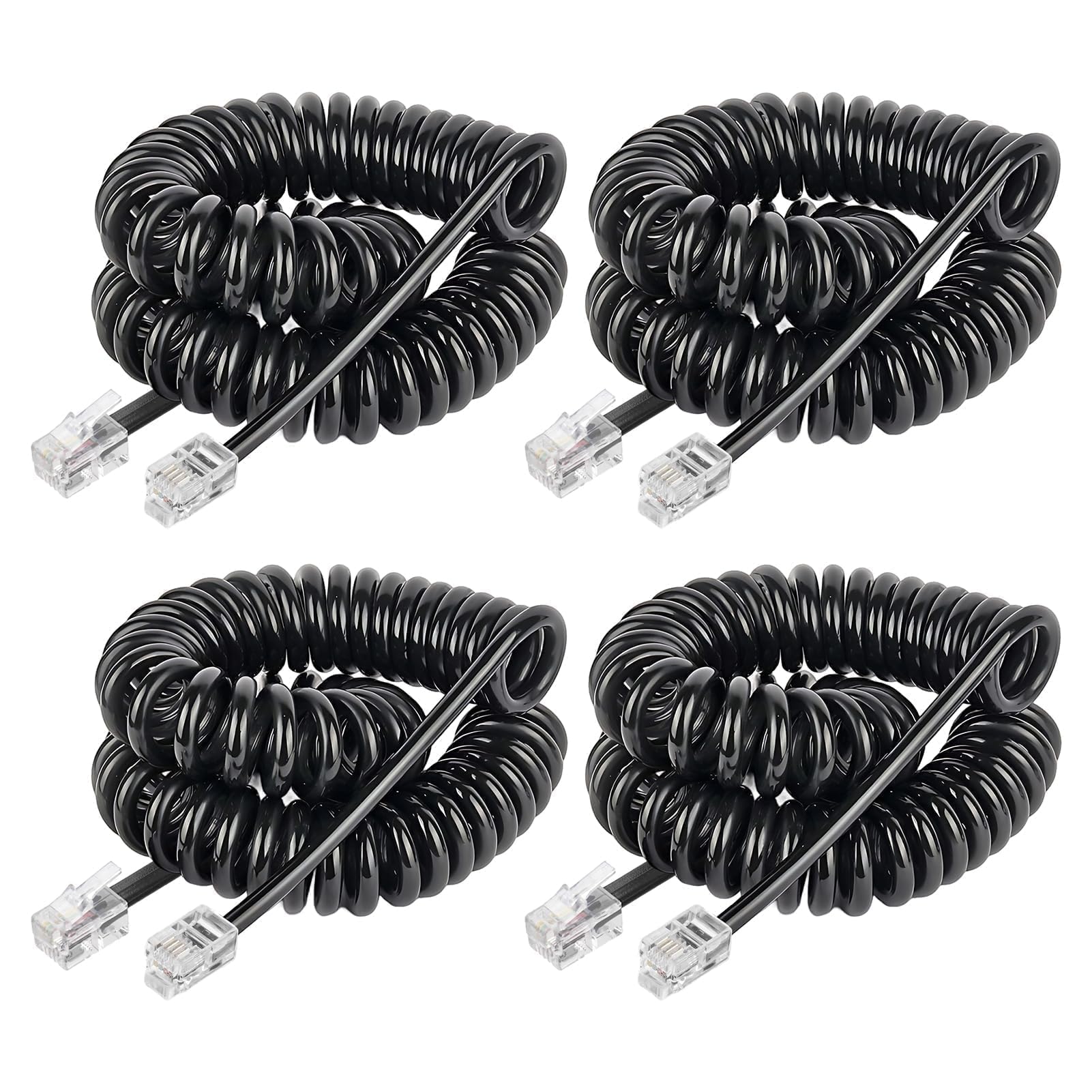 4 Pièces Cable Telephonique, 2.5M Combiné Téléphonique Câble Spiralé Cable Telephone Fixe 4P4C Cordon Fixe avec Prise Noir RJ9 pour Bureau à Domicile Téléphones Fixes AT&T Cisco NEC ROLM ITT TI