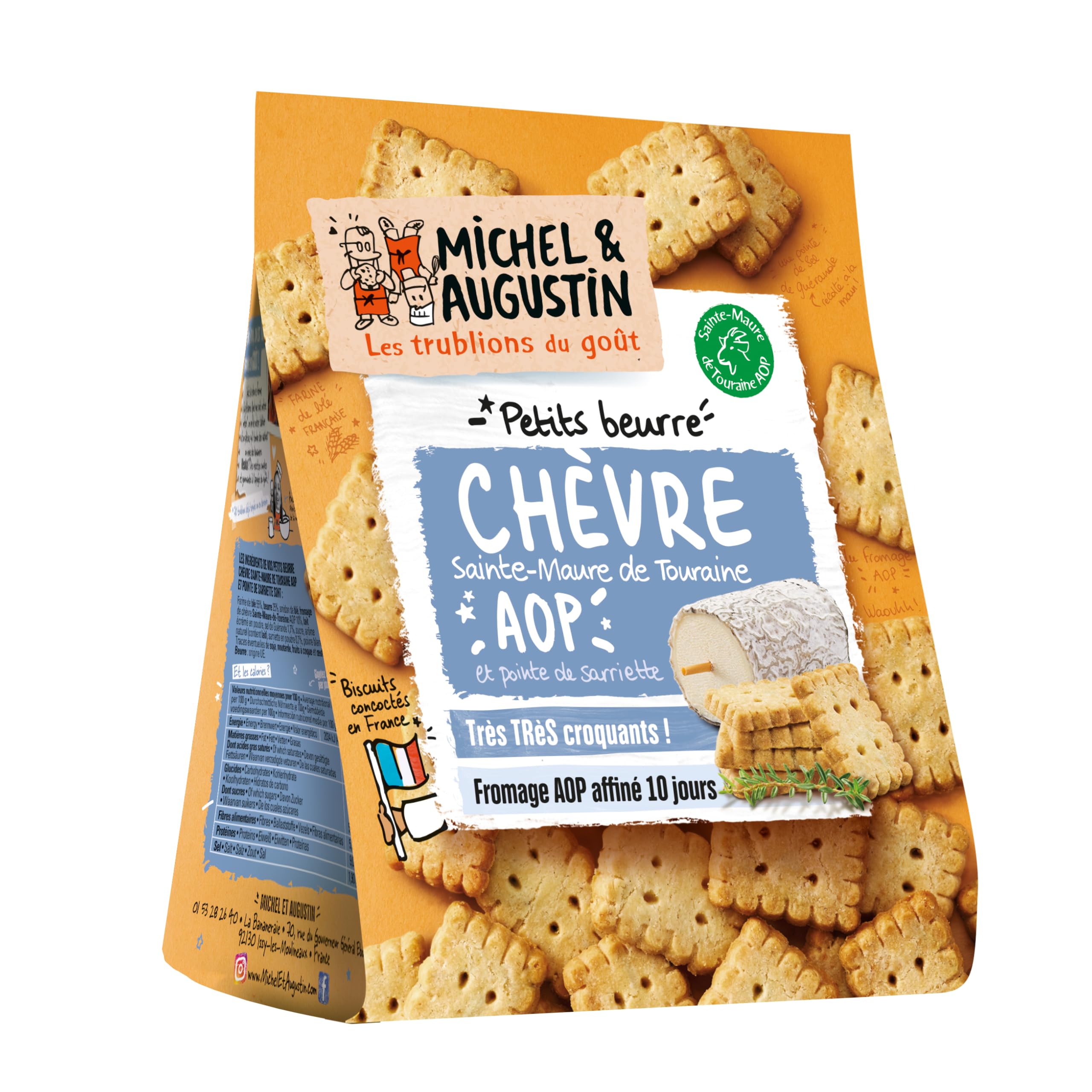 Michel et Augustin – Petits Gâteaux Sec Apéritifs au Chèvre Sainte-Maure de Touraine AOP et Sarriette – Biscuits Salés Gourmands – Fabriqués en France – 100g x 8