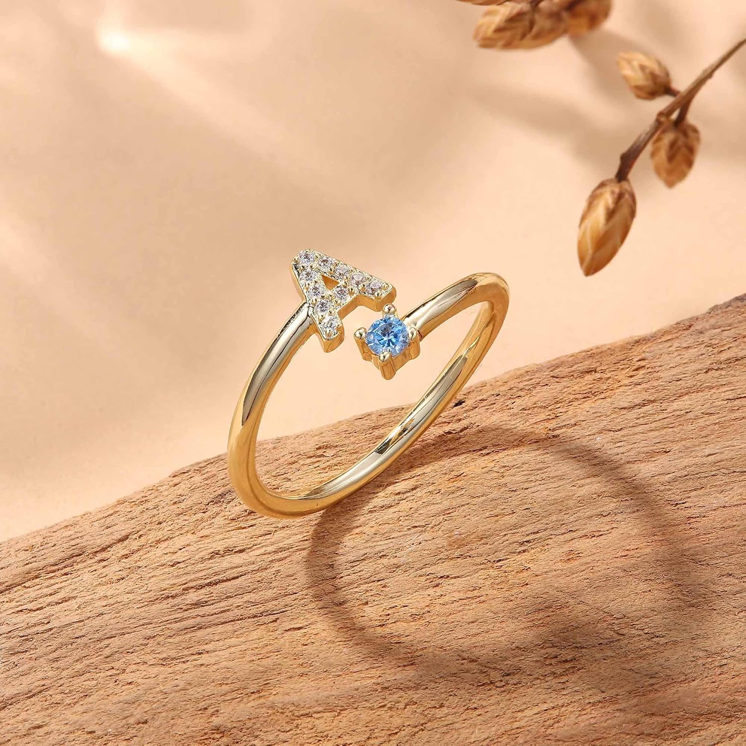 Dochais Cubic Zirconia Gold Initial Rings for Women Non-Tarnish 14k Gold Plated Adjustable Pinky Ring Cute Dainty Finger Rings Birthday Gifts for Her Size 6-9 - Image 5