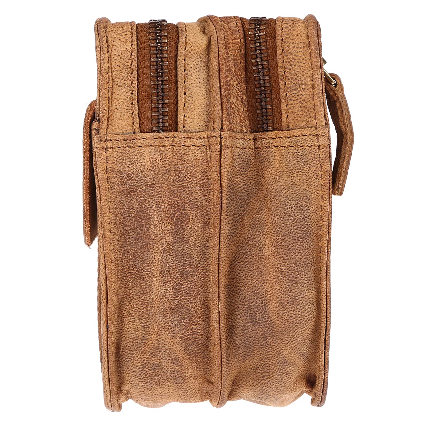 Christian Wippermann Herren echt Leder Handgelenktasche Herrenhandtasche Dokumententasche Tasche Doppelkammer (Tan)