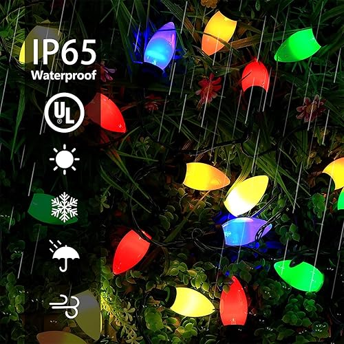 Miniatura 4 de HSXLXSC Luces de Navidad C9, 33 pies, 50 luces LED de Navidad para exteriores, 5 juegos conectables, IP65 impermeable para interiores y exteriores,