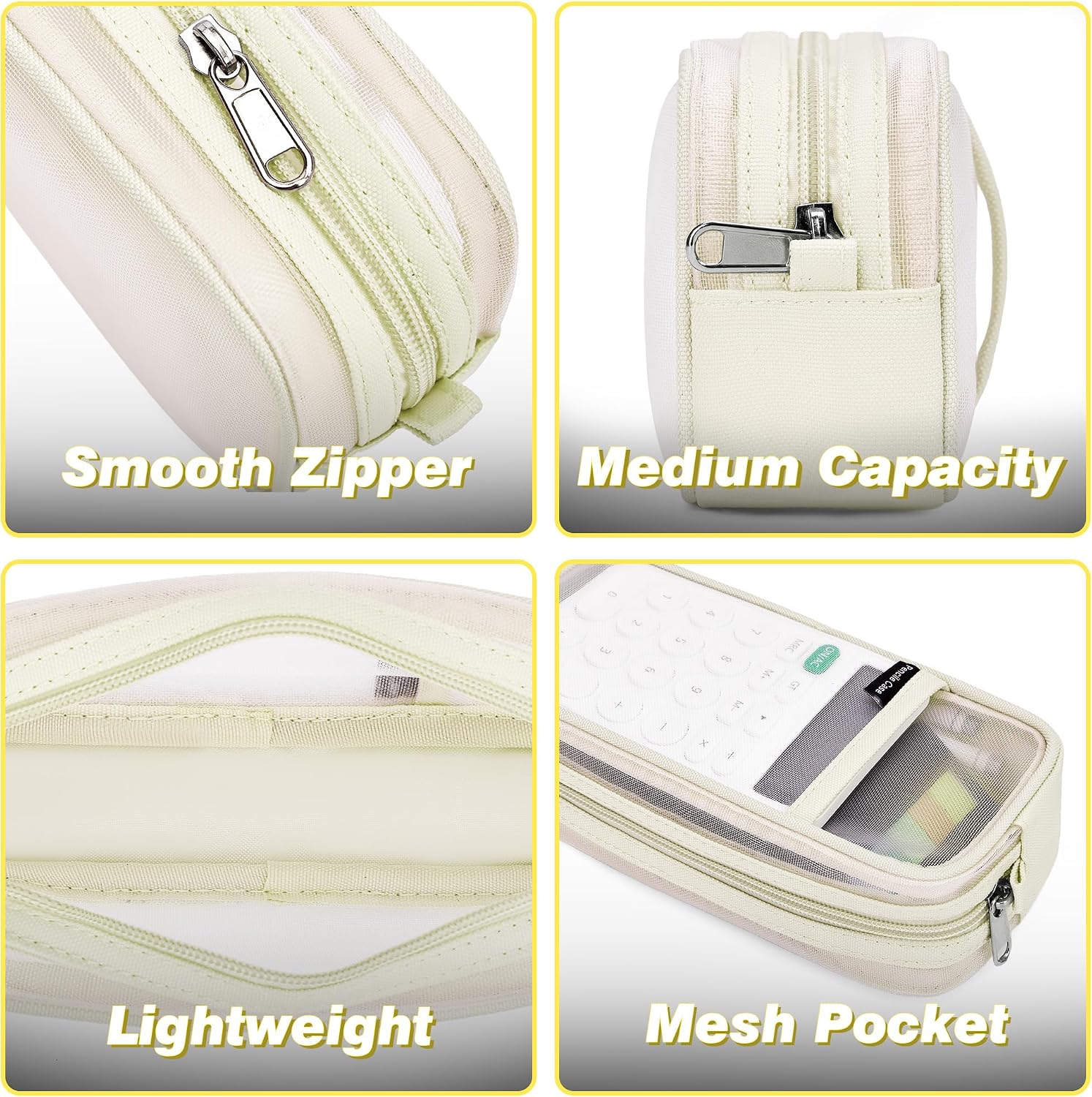 Hsmihair Grid Mesh Pencil Case, Large Compartment Pen Pouch with Zipper, Clear Portable Multifunction Pen Bag for School, Office, Girls Boys Teen, Transparent Makeup Travel Organizer (White) image 5