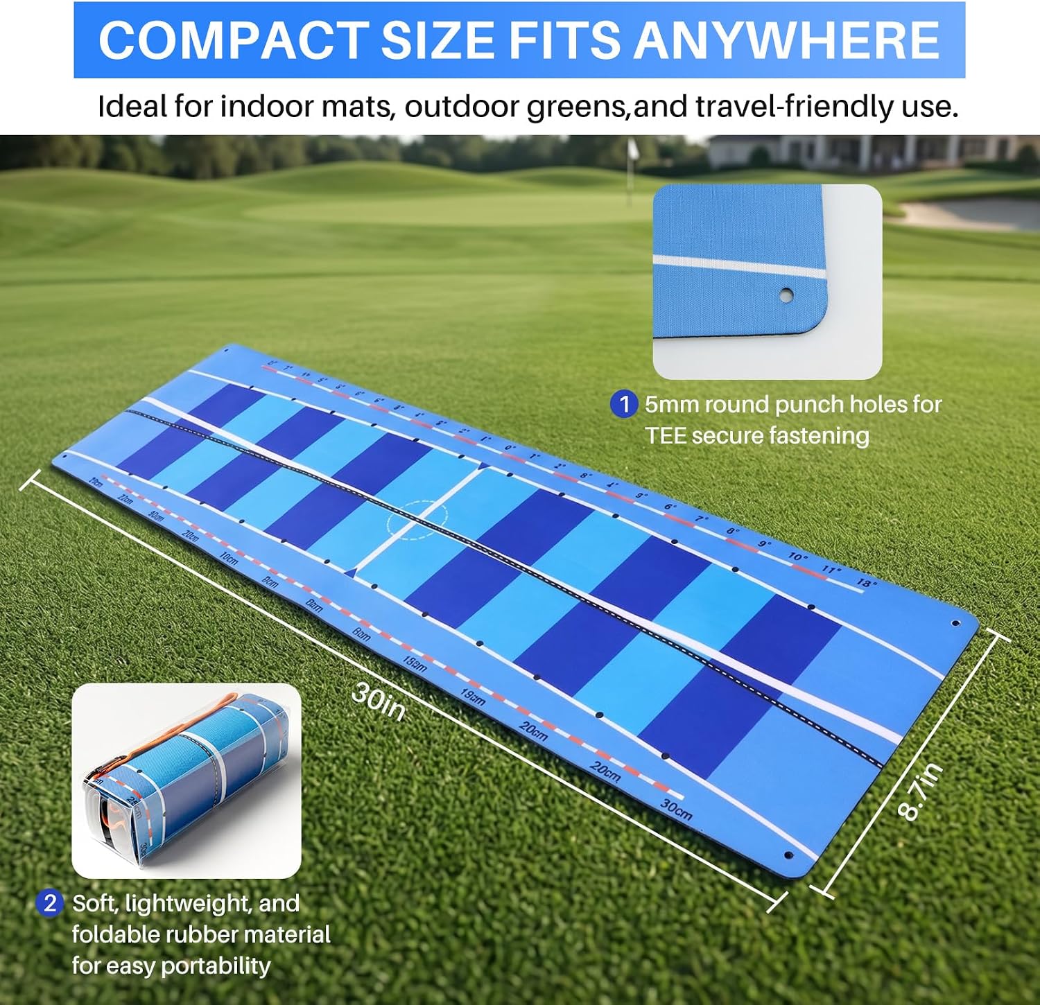 Golf Putting Mat & Golf Stance Training Towel Set, A Golf Putting Practice Aid to Improve Stance and Putting Accuracy - Suitable for Beginners and Golfers Who Need to Improve.