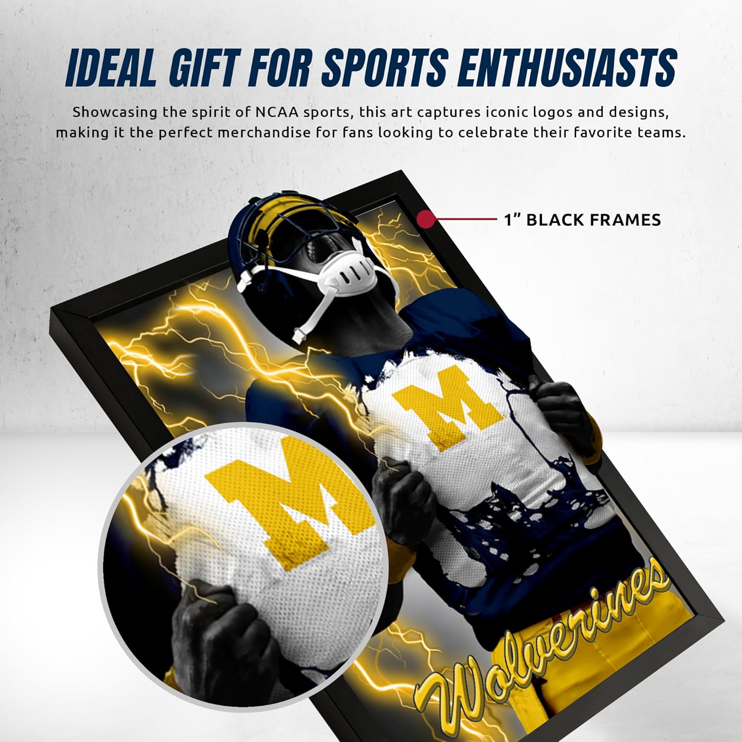 Michigan Wolverines Framed 3D Poster Print Wall Art | 14 x 18 Pictures I Cool NCAA Lenticular Posters | Football Merch, Ready-To-Hang Pictures Game Room Artwork & Man Cave Decor Gifts for Men & Women