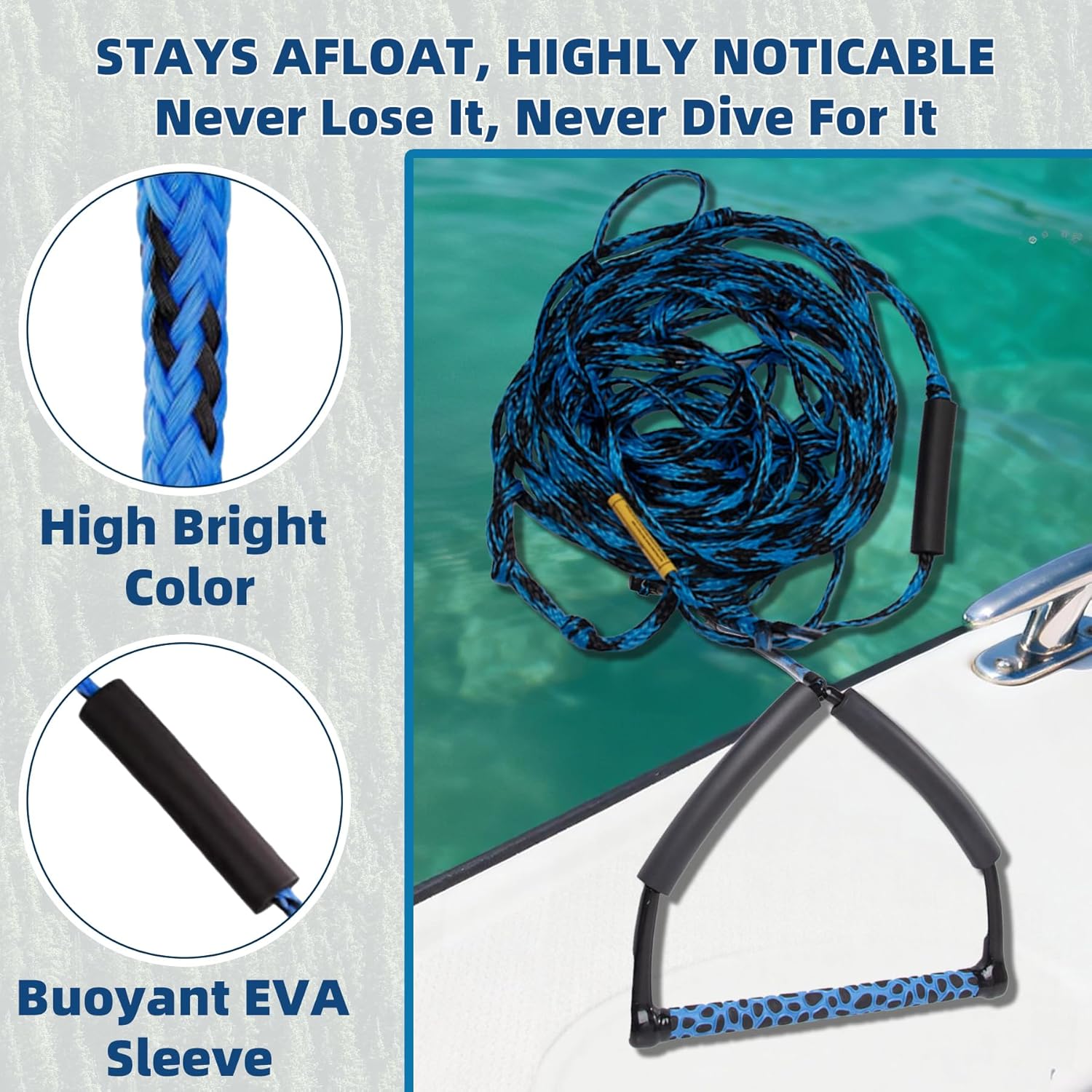 75FT Wakeboard Rope and Handle, 4 Sections Adjustable Water Ski Ropes for Water Skiing, Floating Wakeboard Tow Rope Watersport Lines for Waterskiing, Wakeboarding, Kneeboarding, Towable Tubing