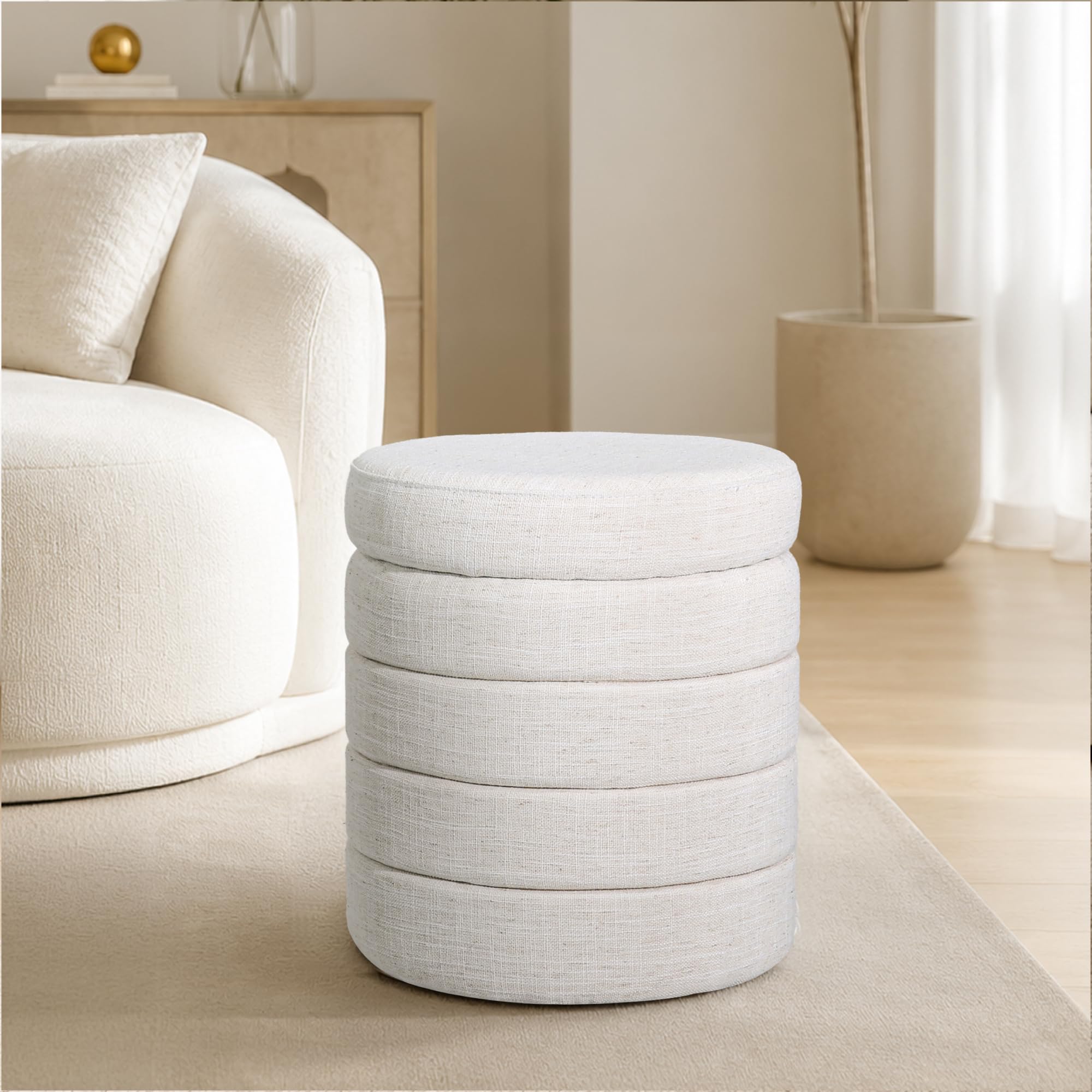 Modern Round Padded Ottoman with Storage